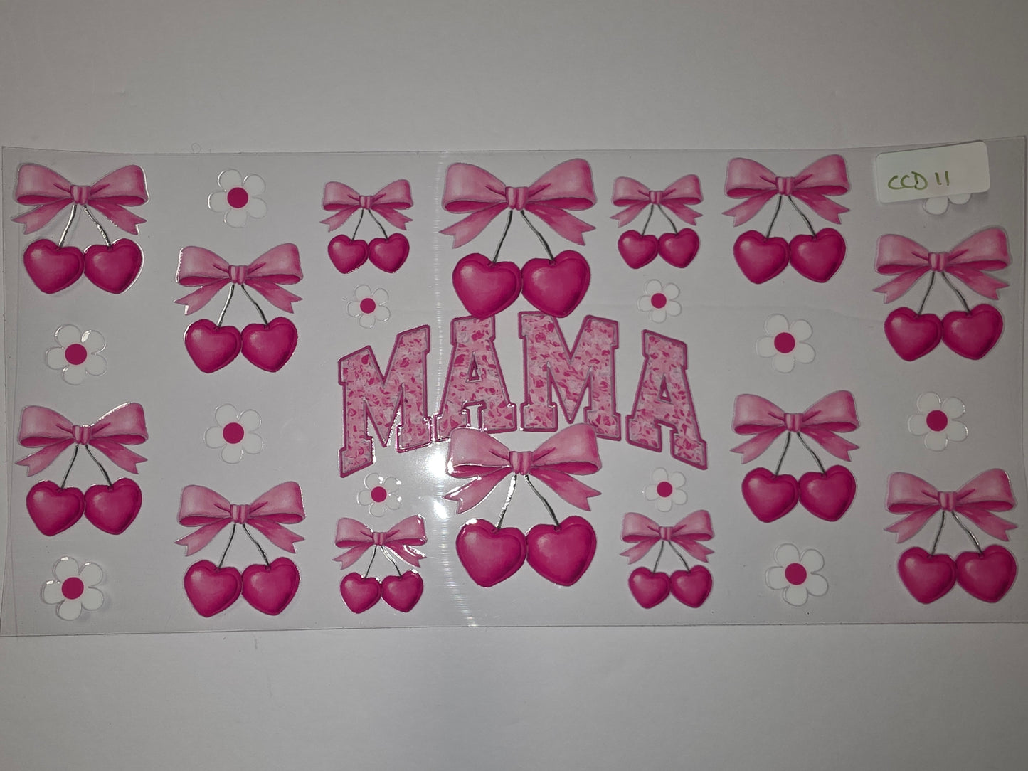 Pink Cherry & Bow "Mama" Tumbler Wrap | Cute Sublimation Design