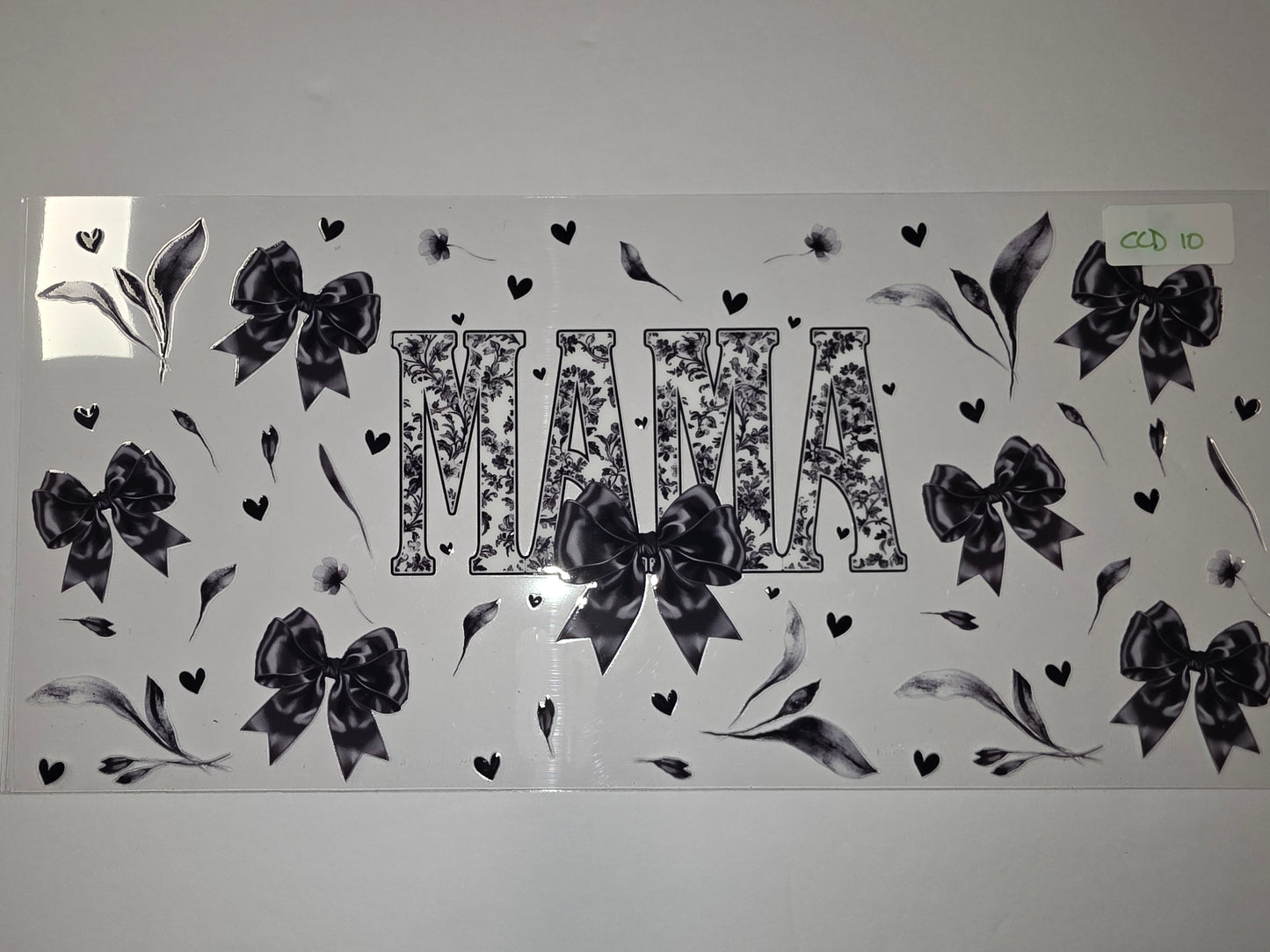 Black & White Floral Mama Tumbler Wrap with Bows and Hearts - Sublimation Design