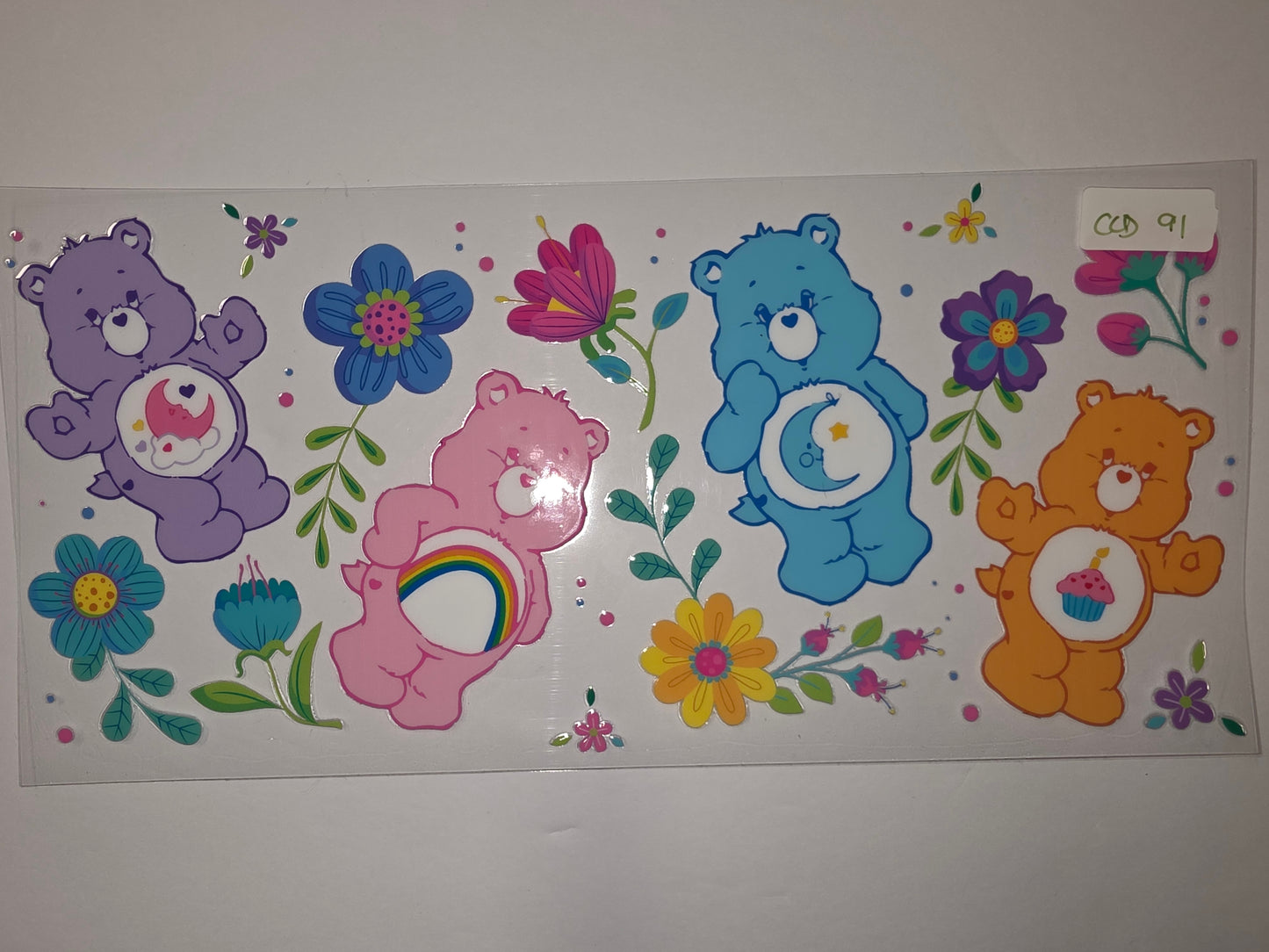 Care Bears Tumbler Wrap - Purple, Pink, Blue, Orange Bears with Flowers & Rainbows