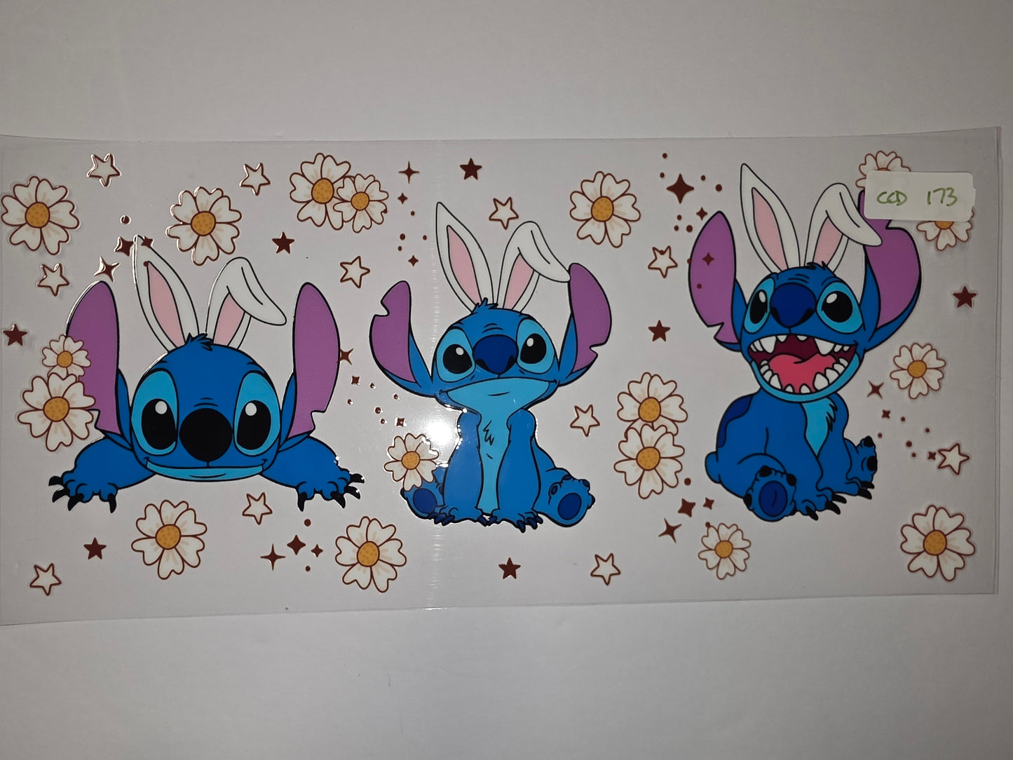 Cute Stitch Bunny Ears Tumbler Wrap - Daisy & Star Design - Blue & Pink