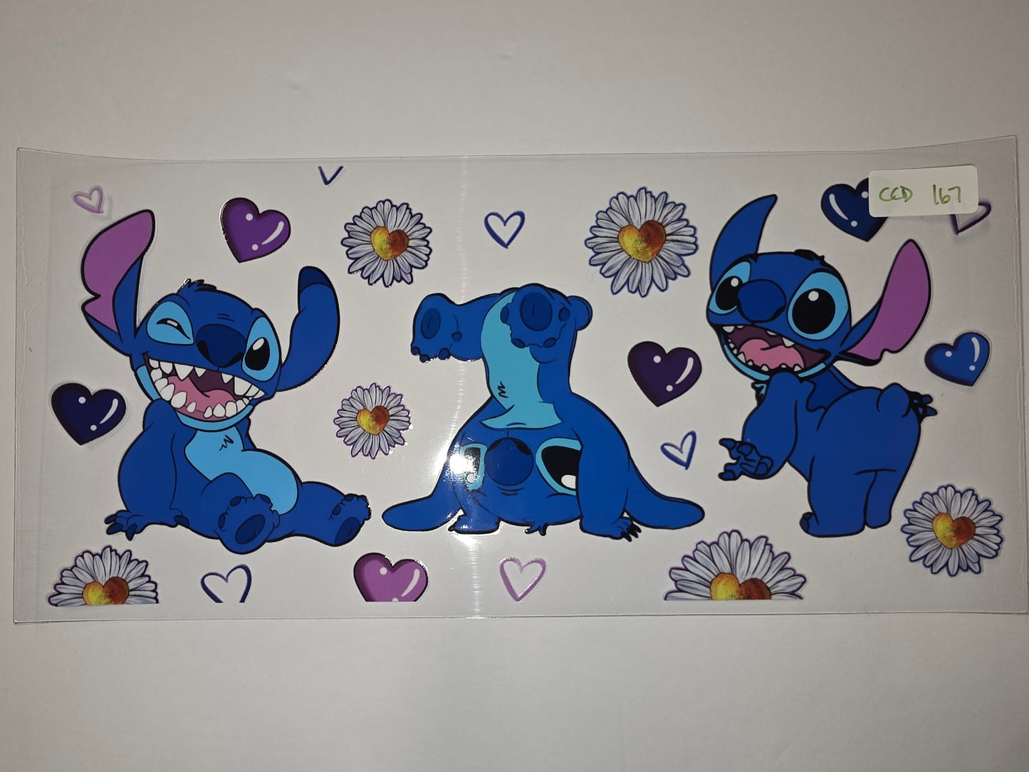 Cute Stitch & Daisy Tumbler Wrap | Blue & Purple Hearts | Fun Drinkware Design