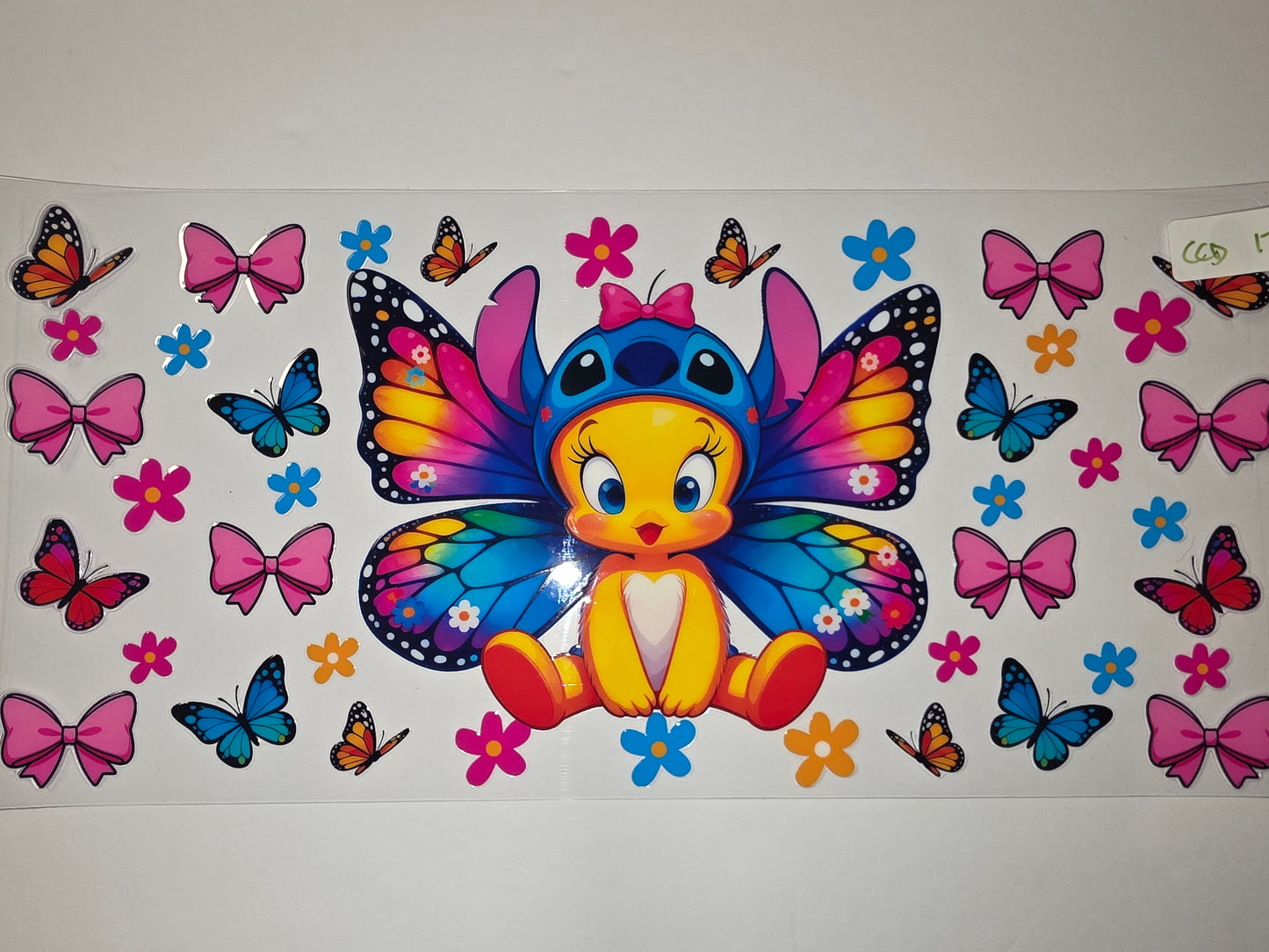 Cute Tweety Bird Butterfly Wings Tumbler Wrap | Pink Bows & Flowers Design