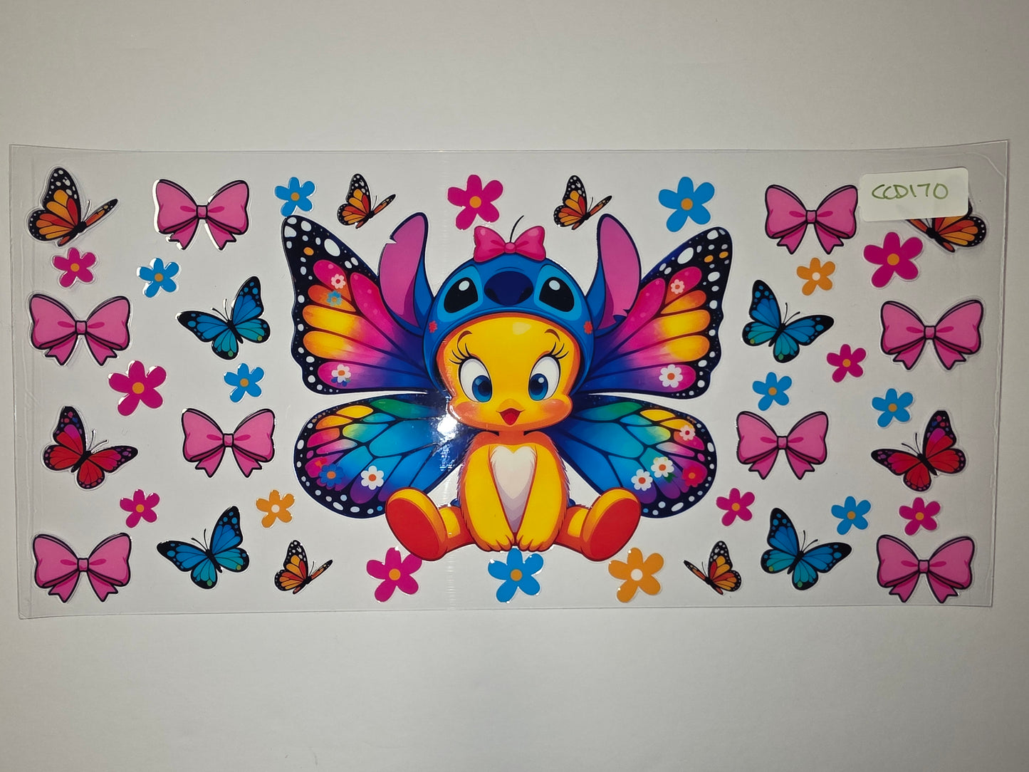 Cute Tweety Bird Butterfly Wings Tumbler Wrap | Pink Bows & Flowers Design