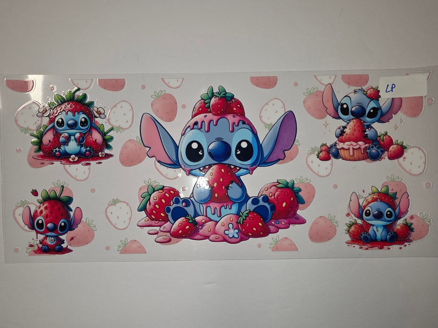 Cute Stitch Strawberry Tumbler Wrap - Kawaii Blue Alien Drinkware Design