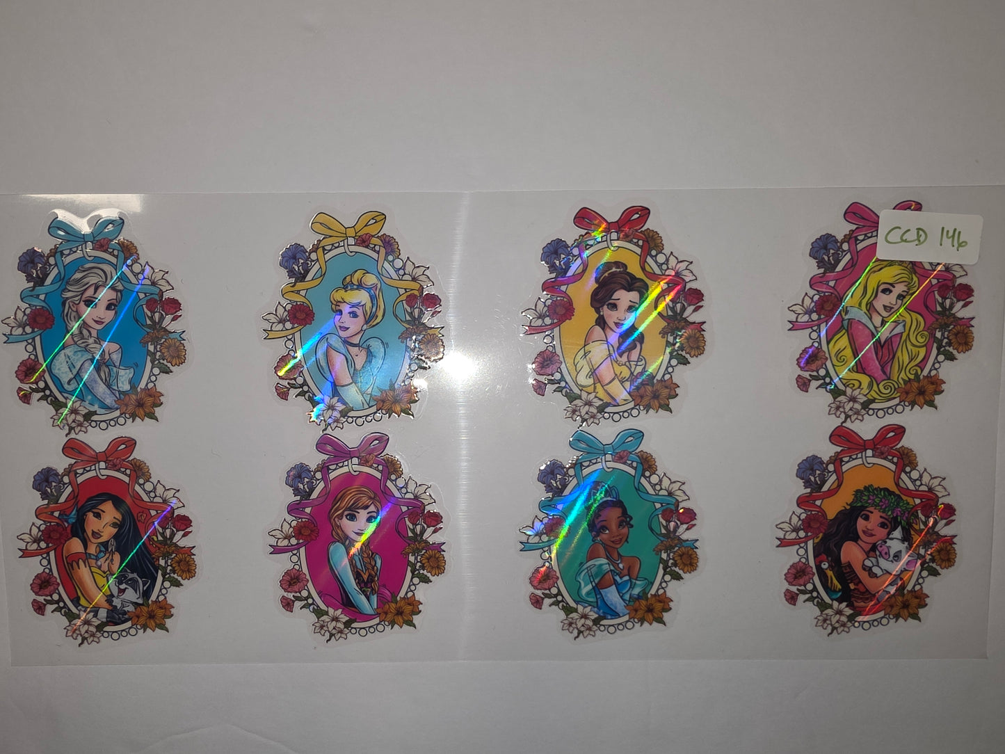 Holographic Princess Tumbler Wraps - Floral Frame Designs - Elsa, Cinderella, Belle, Aurora, Pocahontas, Anna, Tiana, Moana
