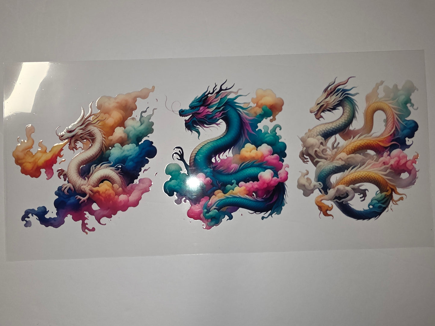 Vibrant Dragon Tumbler Wraps - Mystical Asian Dragons with Colorful Clouds - Sublimation Design