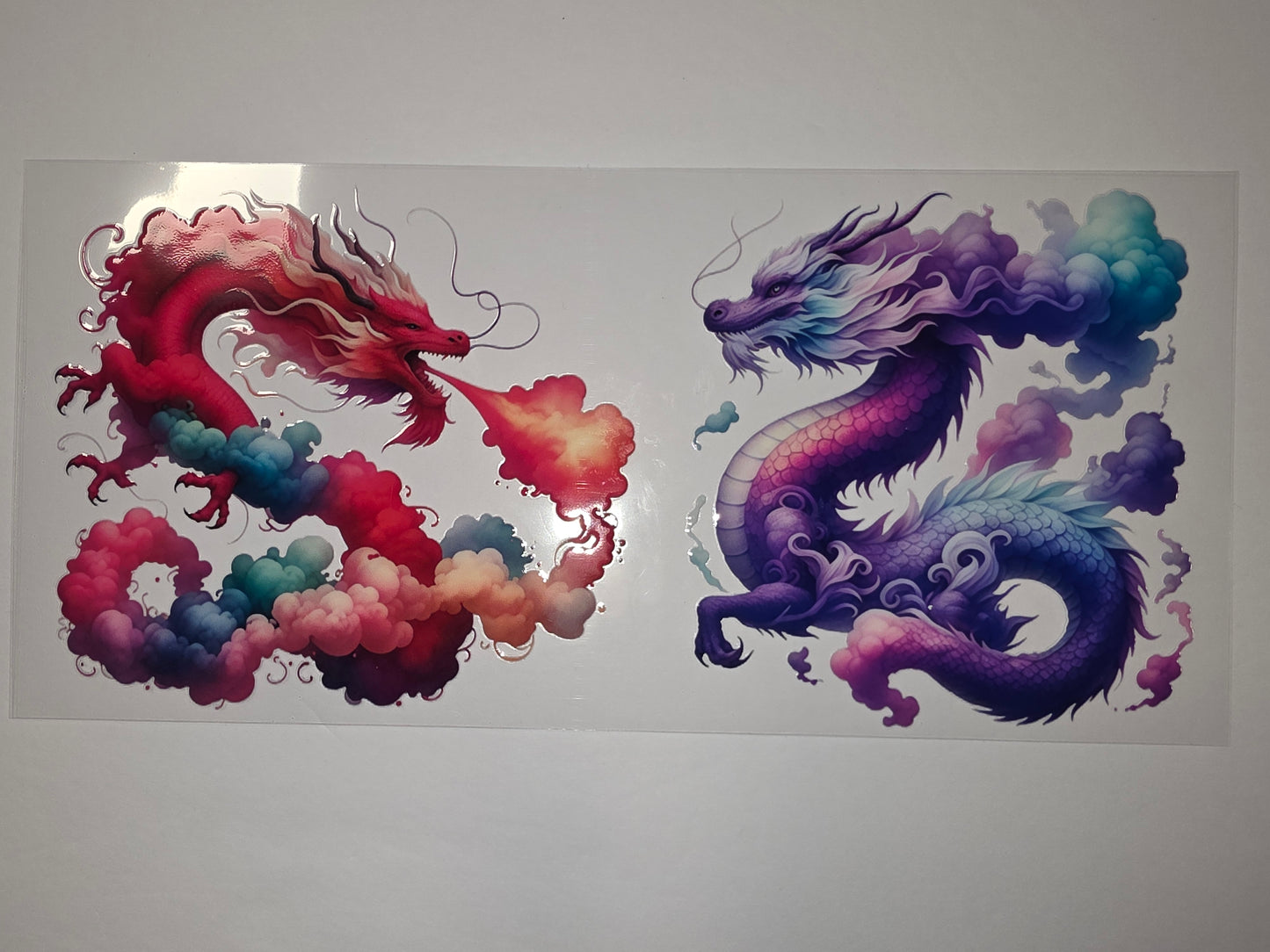 Fiery Red & Majestic Purple Dragon Tumbler Wraps - Mythical Creature Drinkware Design