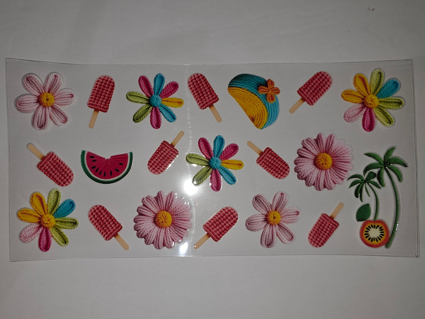 Summer Vibes Tumbler Wrap: Pink Flowers, Popsicles, Watermelon & Palm Trees