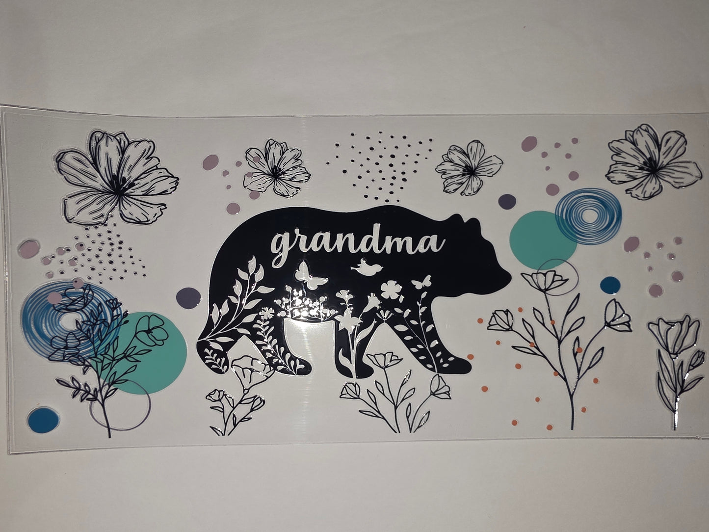 Grandma Bear Floral Tumbler Wrap - Nature Inspired Drinkware Design