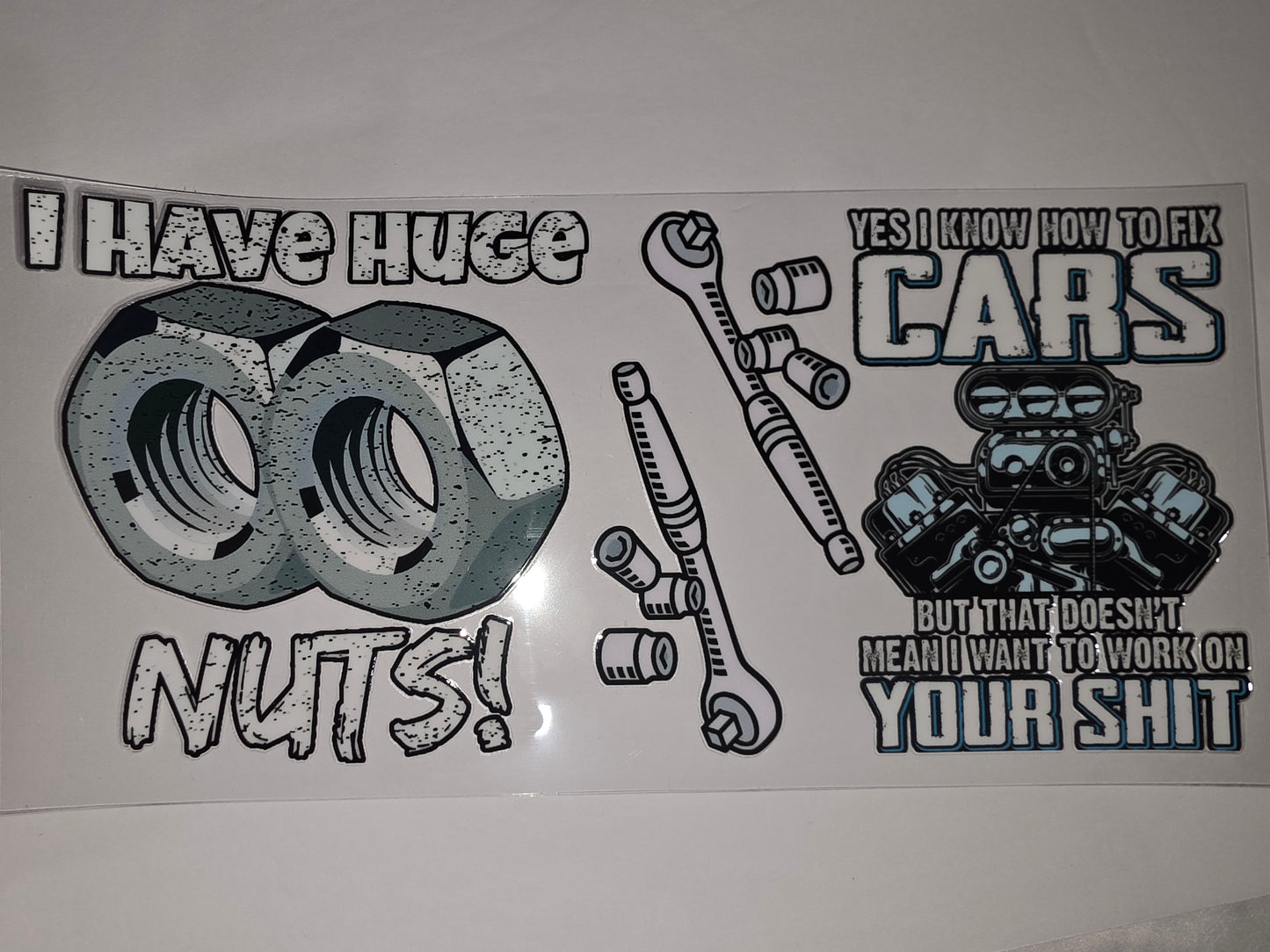 Funny Mechanic Tumbler Wrap | "I Have Huge Nuts" Car Engine & Tools Design