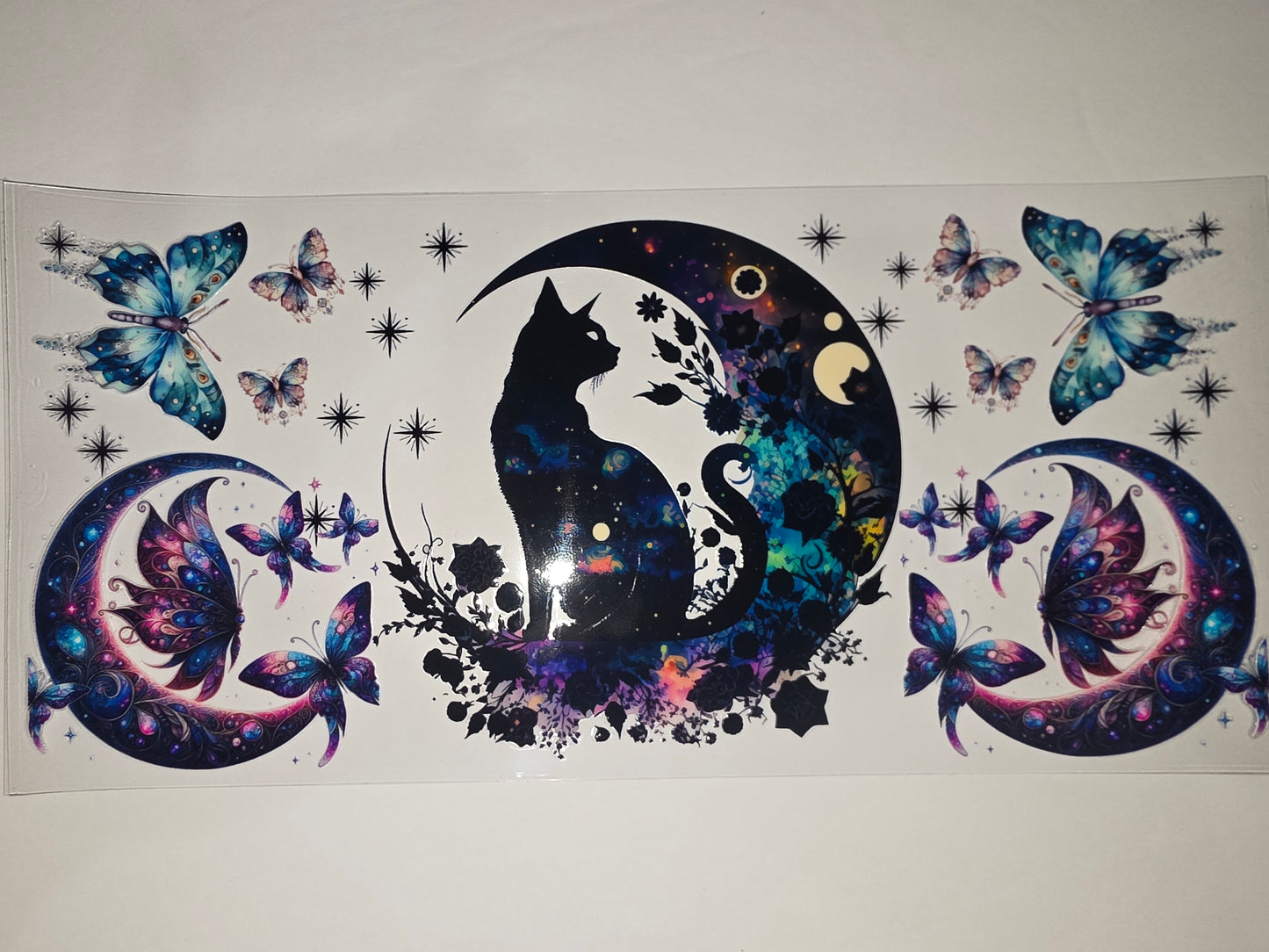 Celestial Cat & Butterfly Moon Tumbler Wrap - Cosmic Galaxy Design