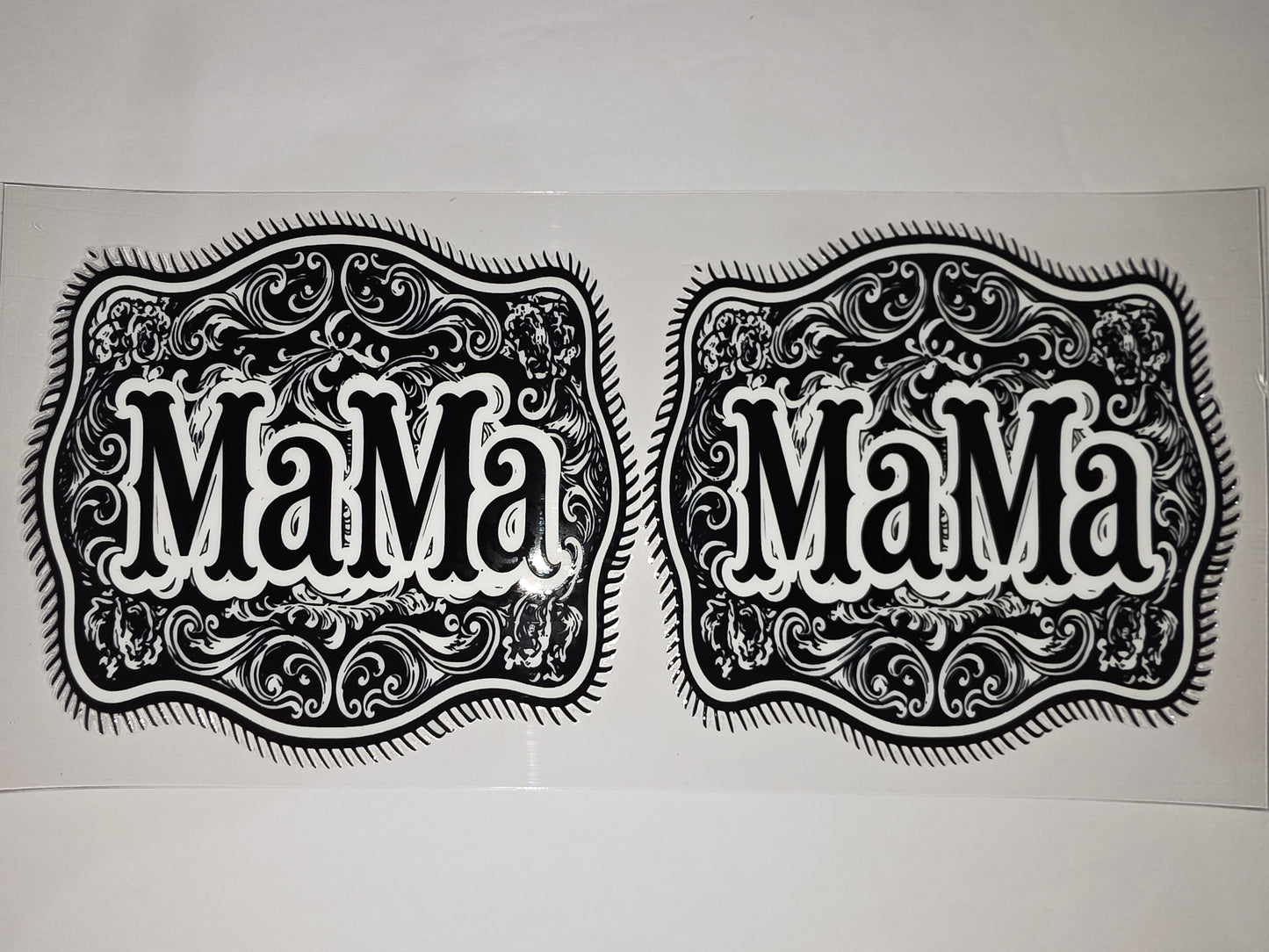 Western "Mama" Tumbler Wrap - Black & White Scroll Design
