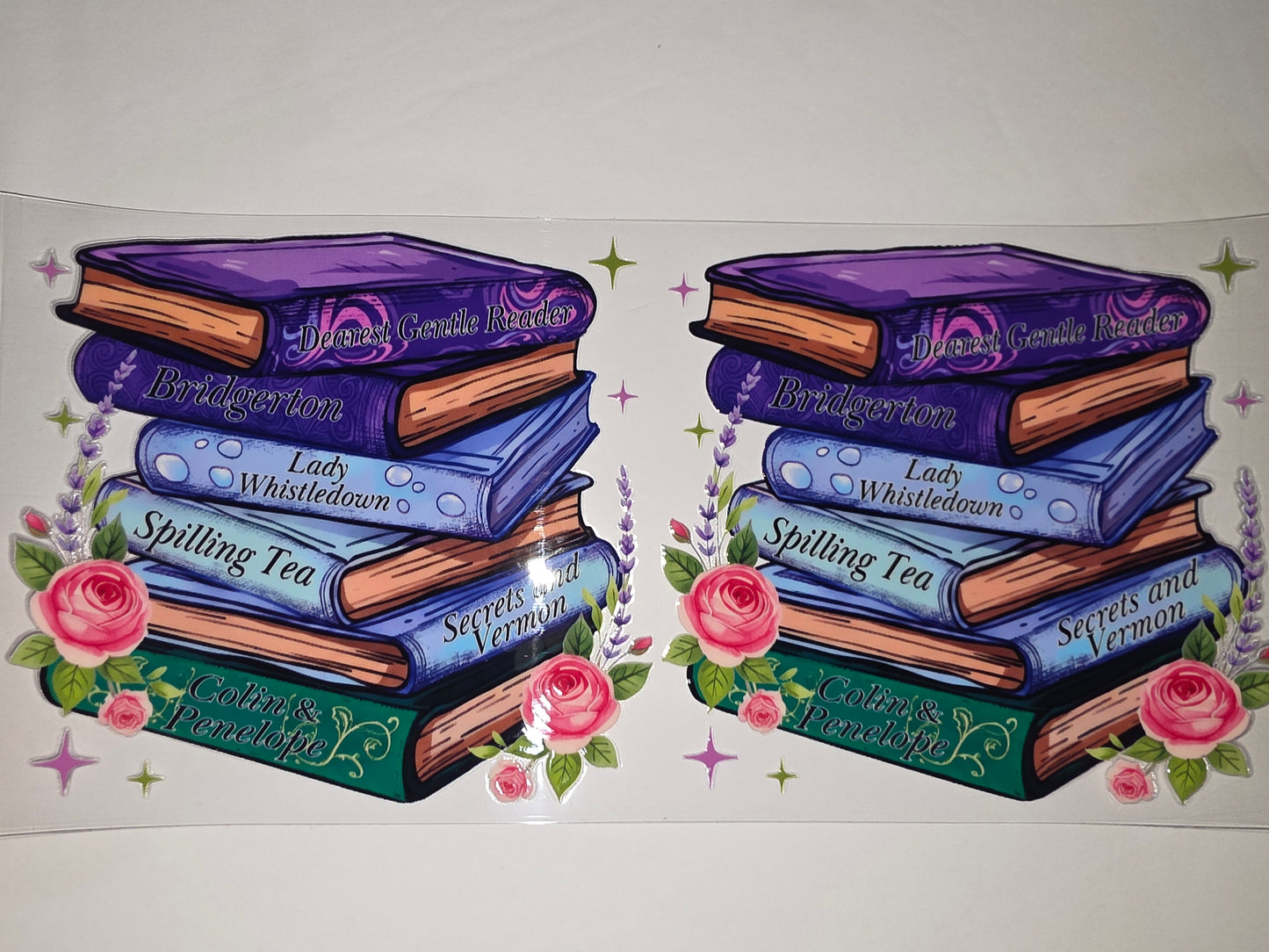Bridgerton Book Stack Tumbler Wrap - "Dearest Gentle Reader" Design