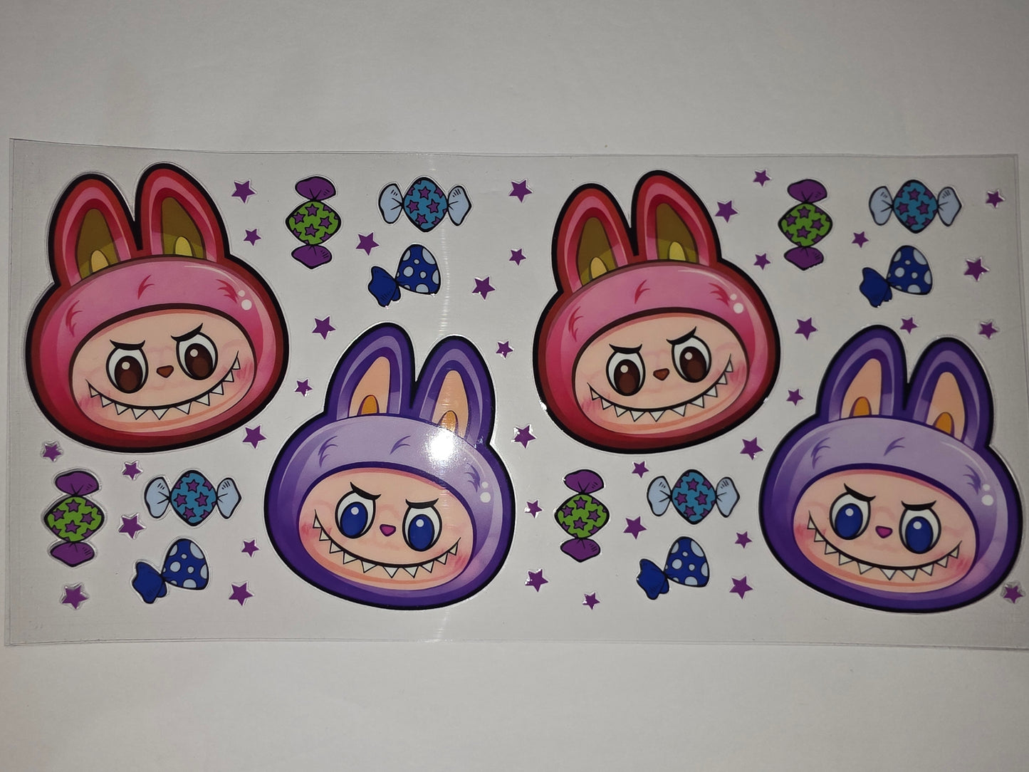 Cute & Spooky Bunny Character Tumbler Wrap | Pink, Purple, Candy & Stars Design