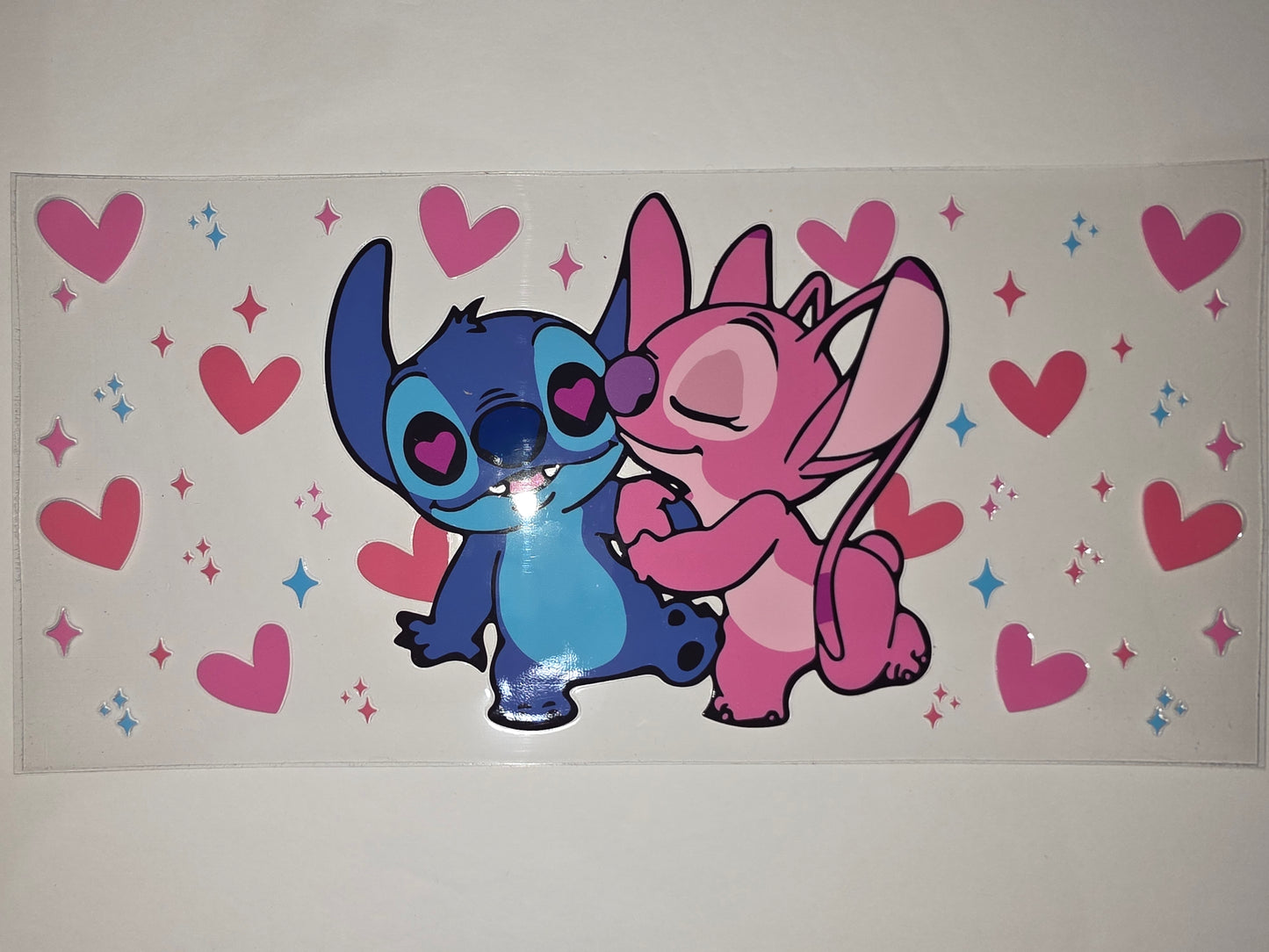 Cute Stitch & Angel Tumbler Wrap - Pink Hearts & Stars Design
