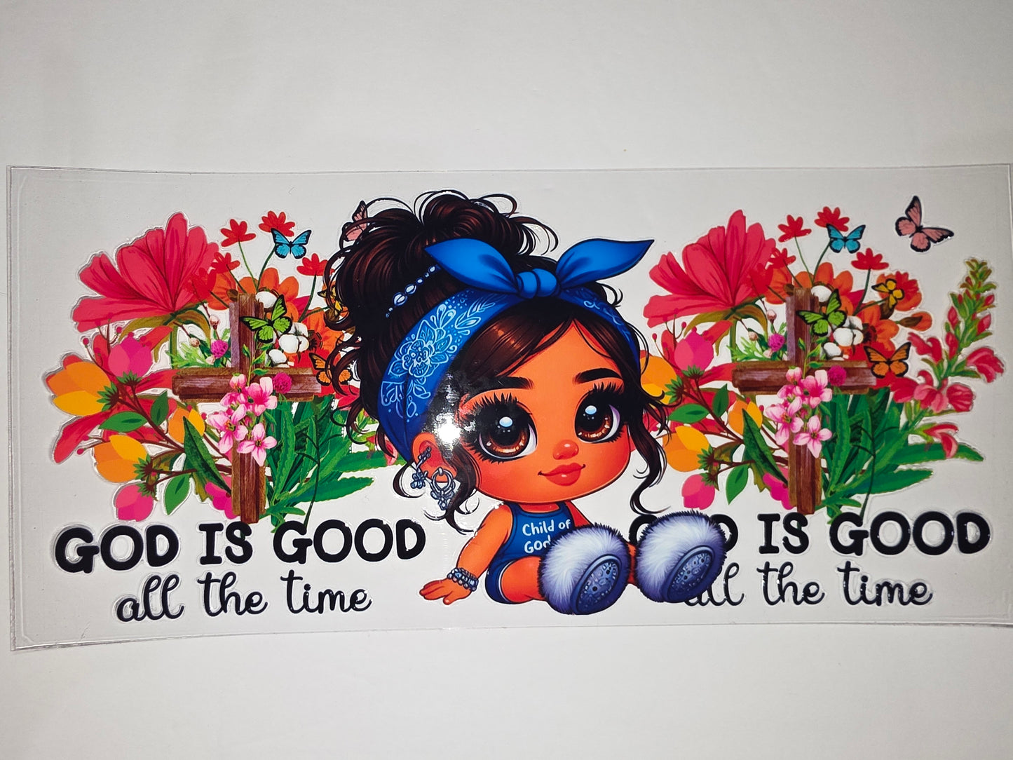 Cute Child of God Tumbler Wrap | Floral Cross & Butterfly Design | Vibrant Colors