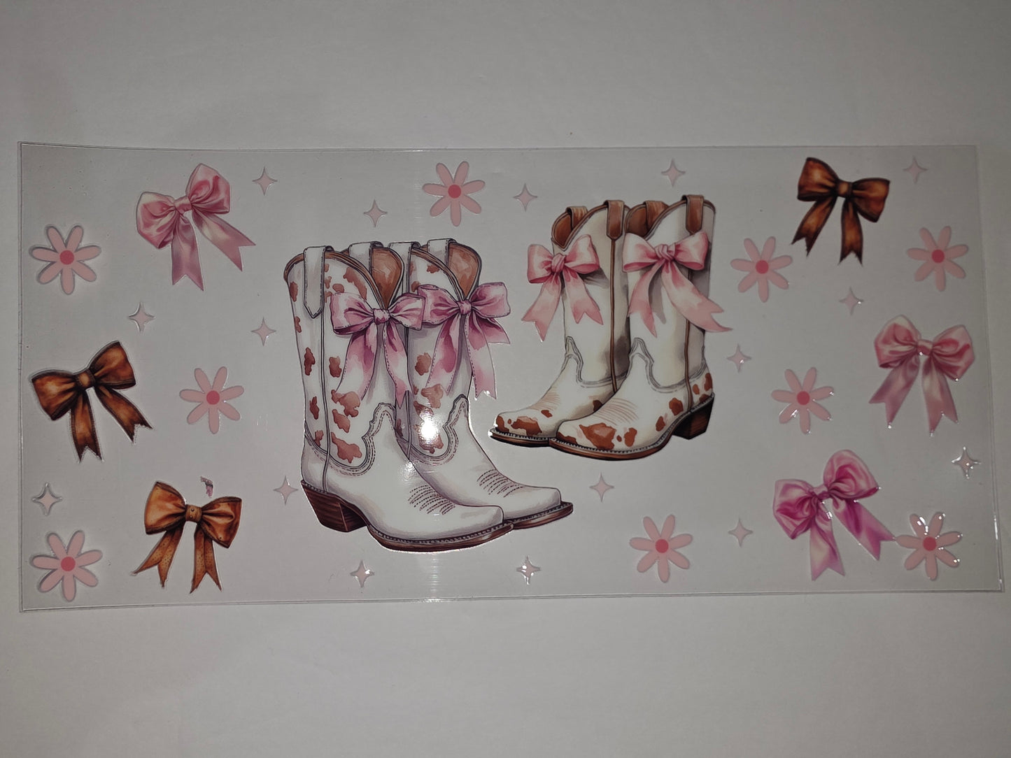 Cowgirl Boots Tumbler Wrap - Pink Bows & Flowers - Western Drinkware Design