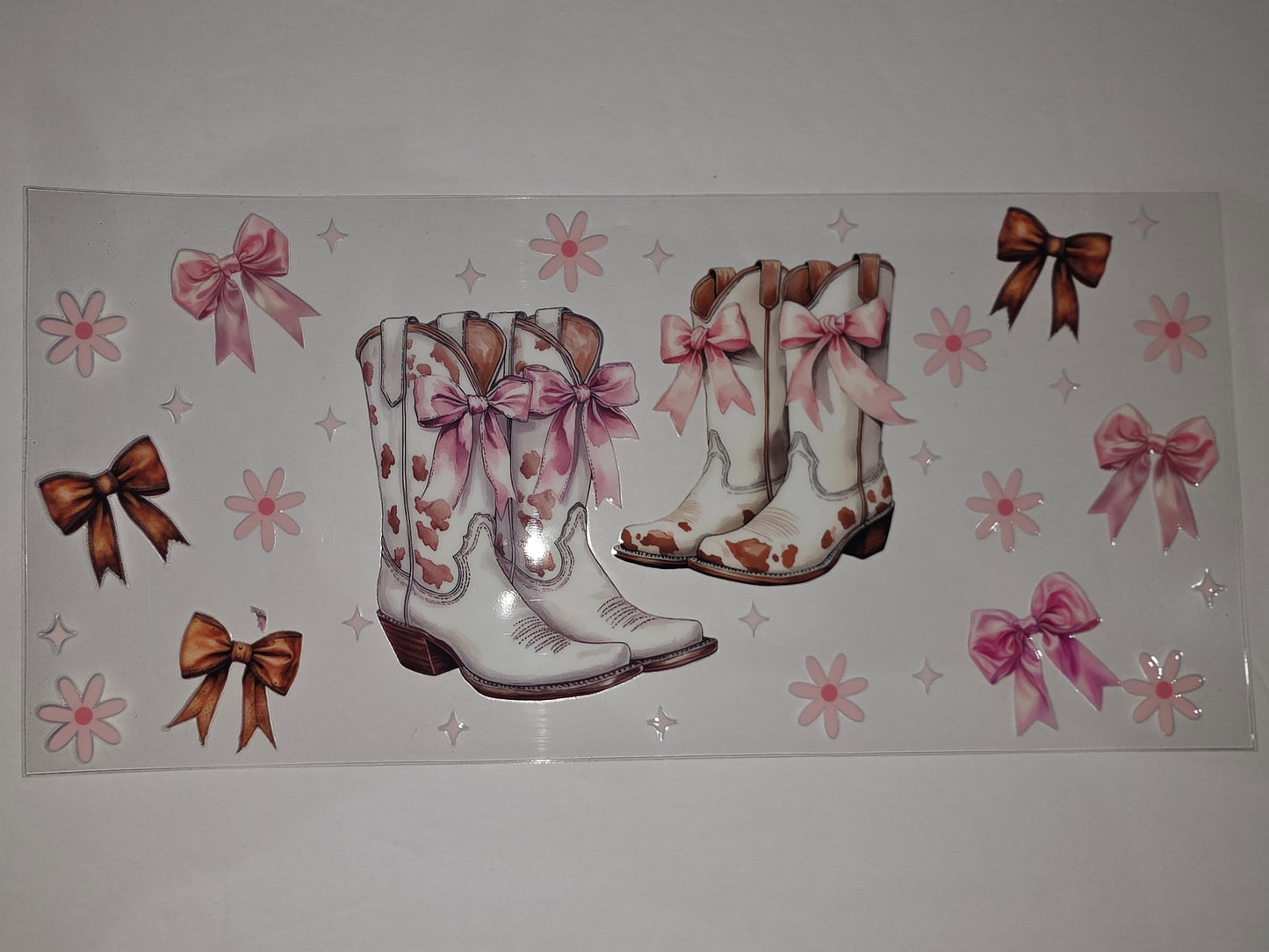 Pink Bow Cowboy Boots Tumbler Wrap | Cute Western Floral Design | Sublimation Cup Art