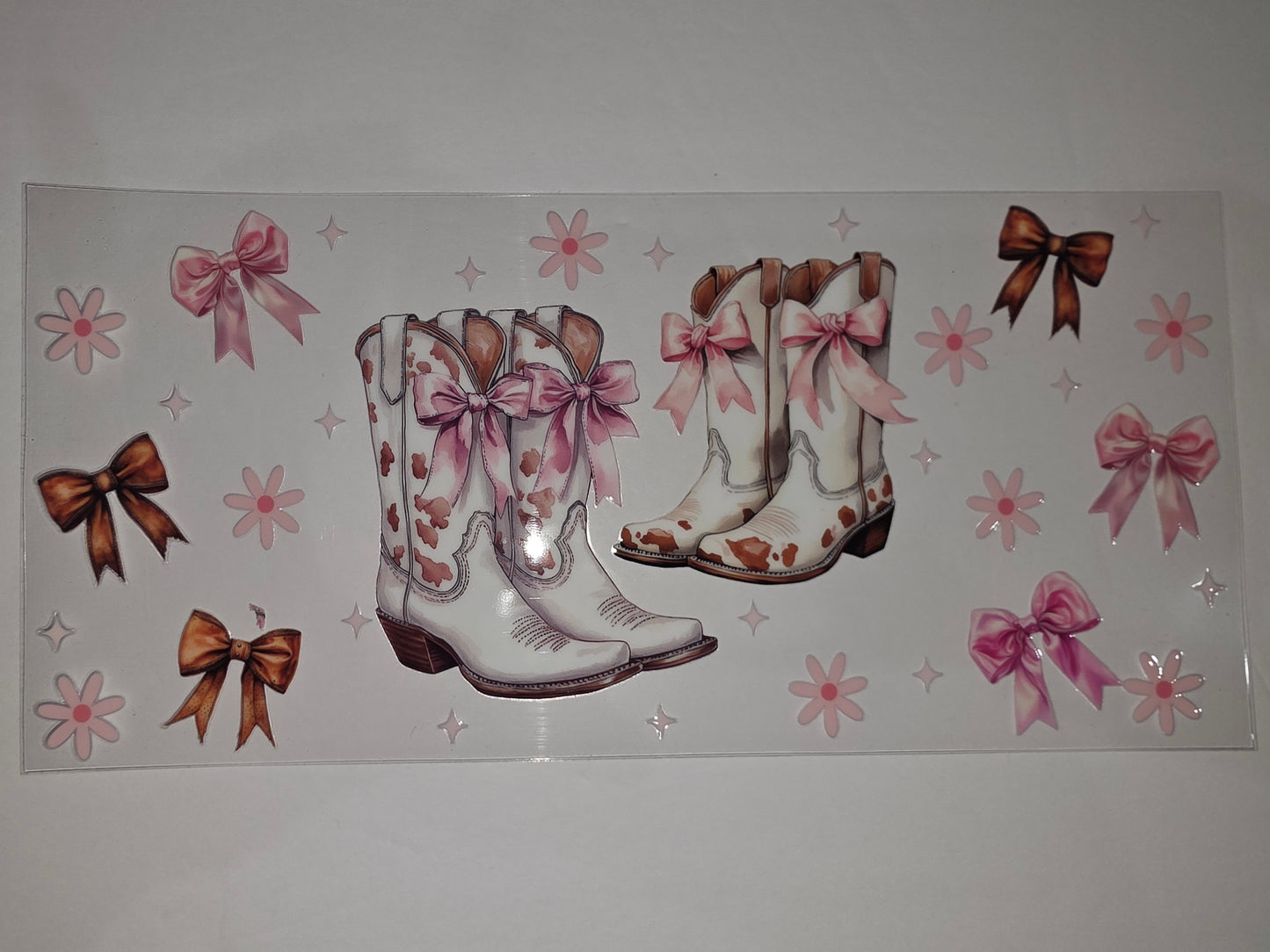 Pink & Brown Cowboy Boots Tumbler Wrap | Western Floral Bow Design | Sublimation Cup Art