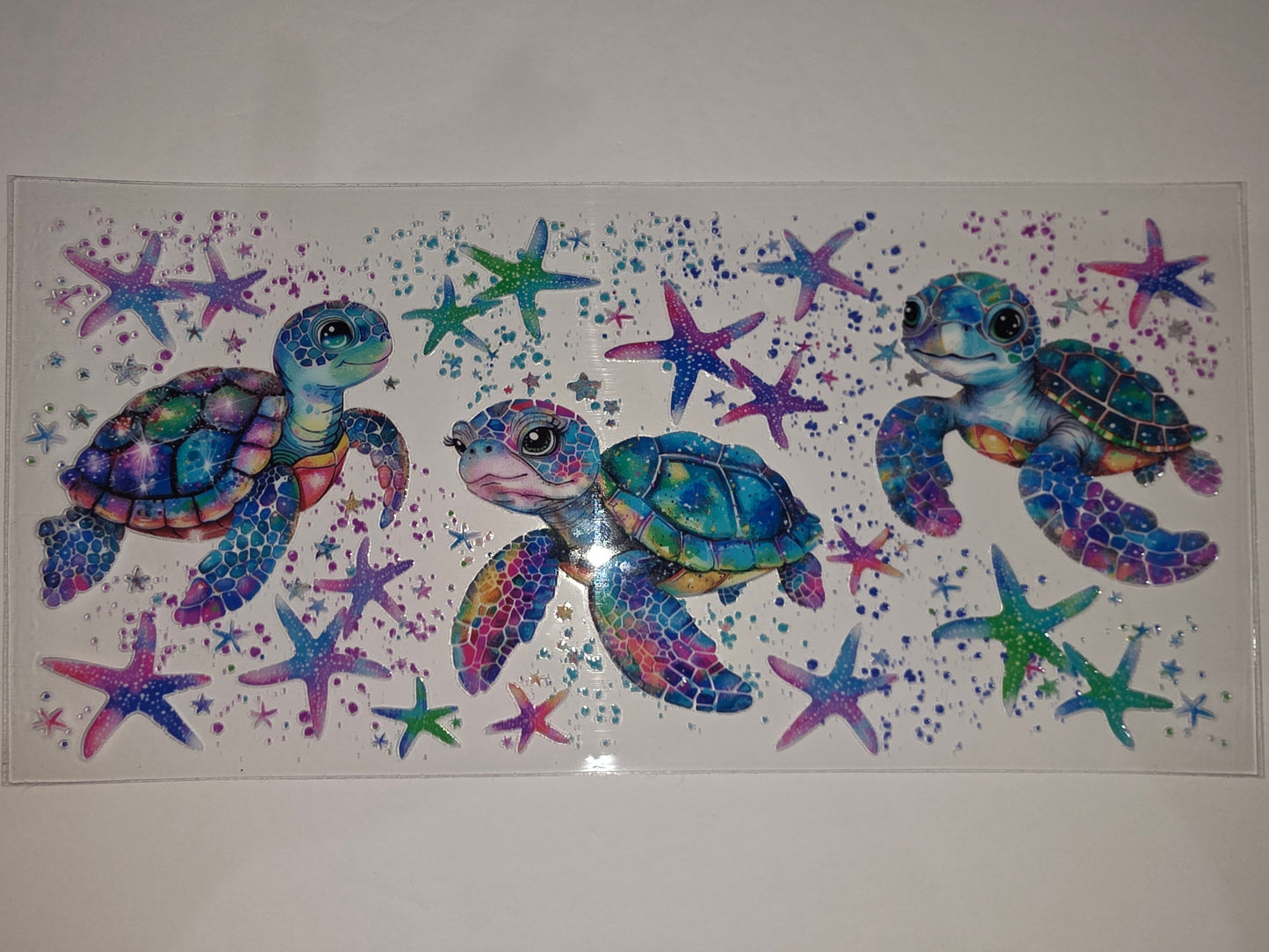 Cute Rainbow Sea Turtle Tumbler Wrap with Starfish & Bubbles - Sublimation Design