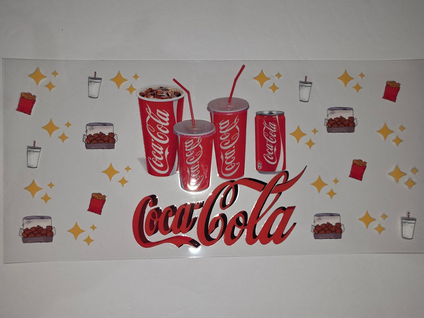 Coca-Cola Fast Food Tumbler Wrap | Red & White Soda Cups, Fries, Nuggets | Retro Drinkware Design