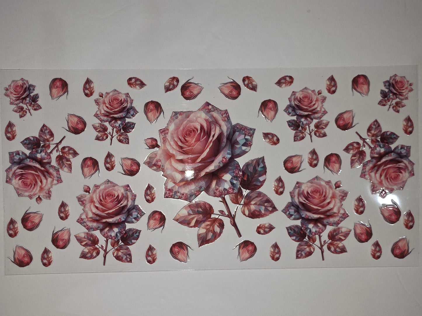 Pink Rose Tumbler Wrap - Floral Sublimation Design with Gemstone Accents