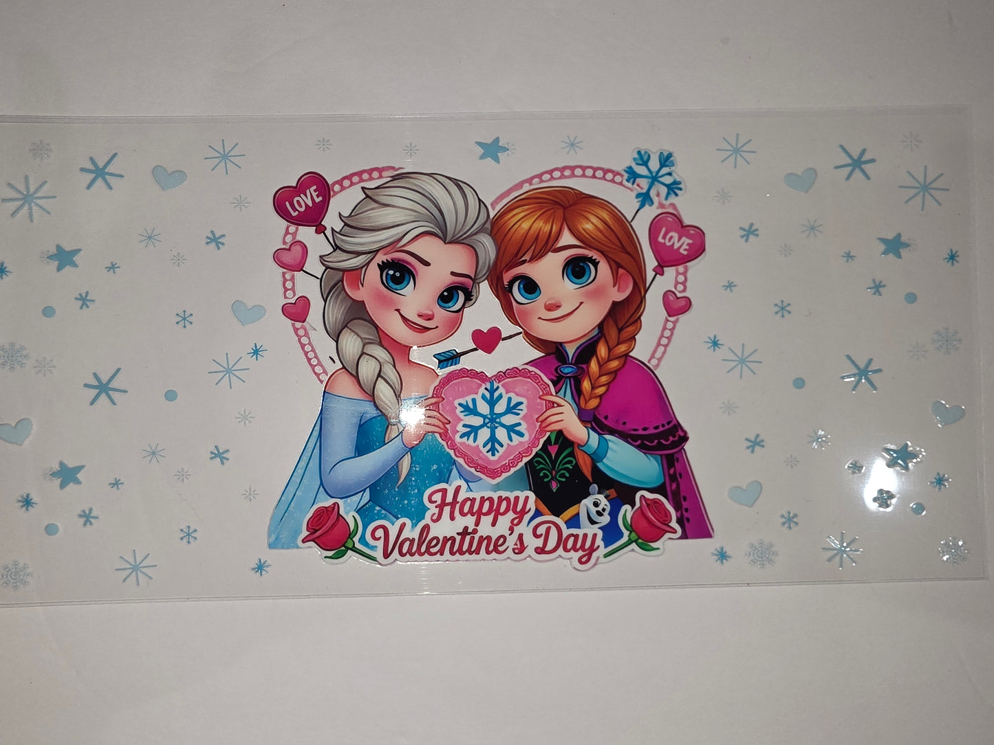 Frozen Elsa & Anna Valentine's Day Tumbler Wrap - Pink, Blue, Hearts & Snowflakes