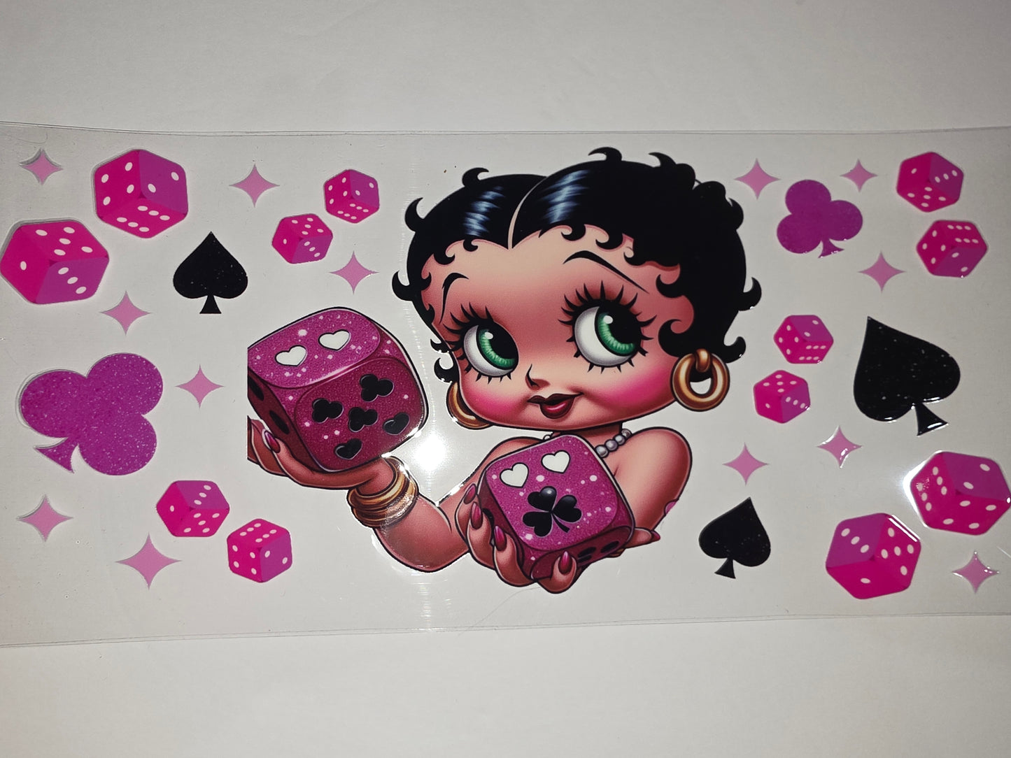 Betty Boop Casino Dice & Card Suits Tumbler Wrap | Pink & Black Glitter Design