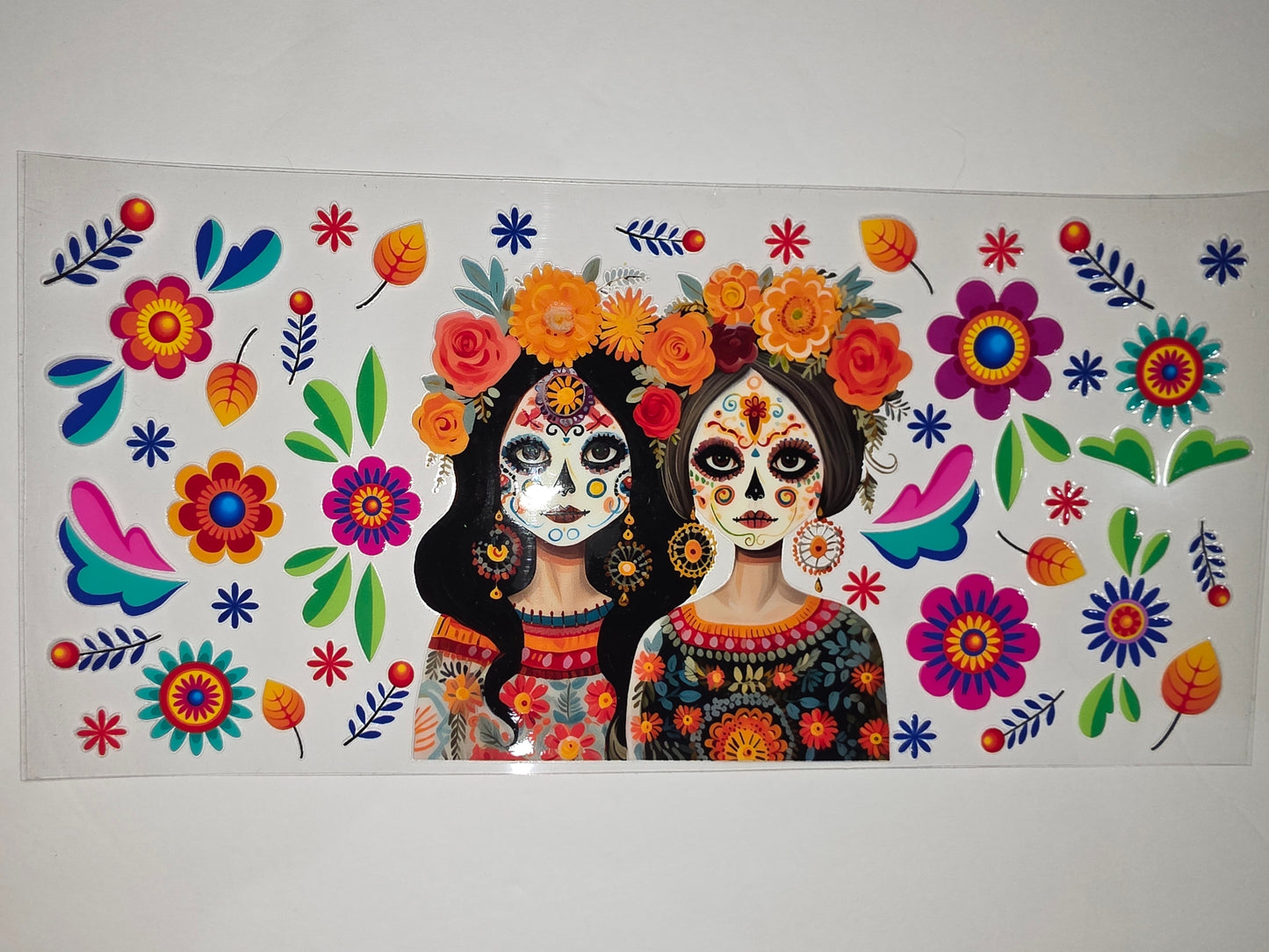 Day of the Dead Sugar Skull Women Tumbler Wrap | Vibrant Floral & Folk Art Design