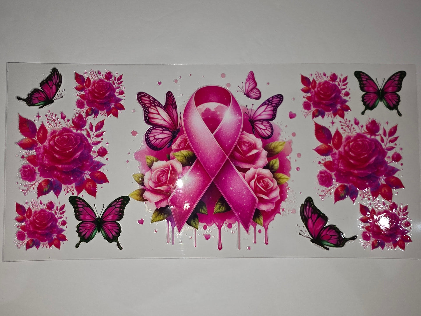 Pink Butterfly & Rose Breast Cancer Awareness Ribbon Tumbler Wrap - Sublimation Design