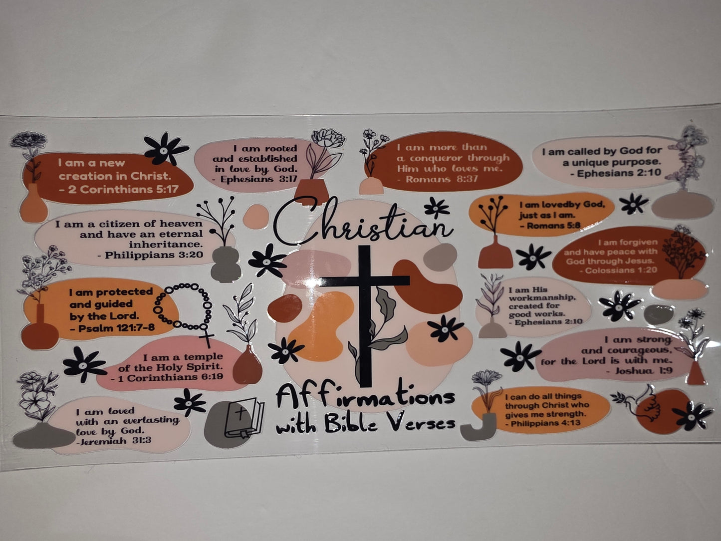 Christian Affirmations Bible Verse Tumbler Wrap | Boho Abstract Design | Earth Tones