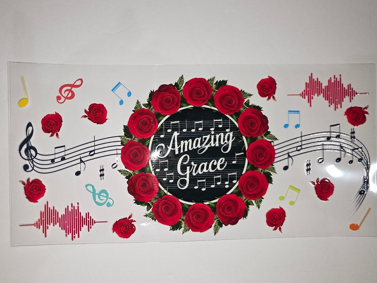 Amazing Grace Red Rose Music Notes Tumbler Wrap | Sublimation Design
