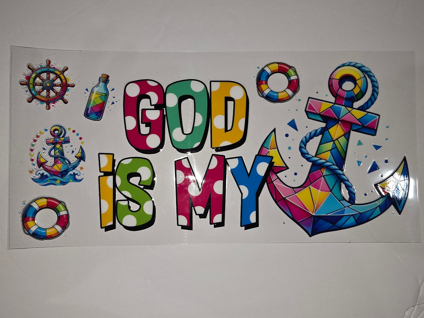 Nautical "God Is My Anchor" Tumbler Wrap - Colorful Polka Dot & Anchor Design