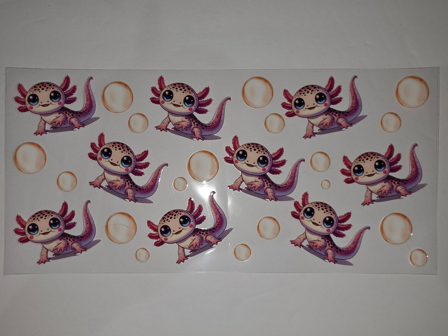Cute Axolotl Tumbler Wrap - Pink & Purple Kawaii Design with Bubbles