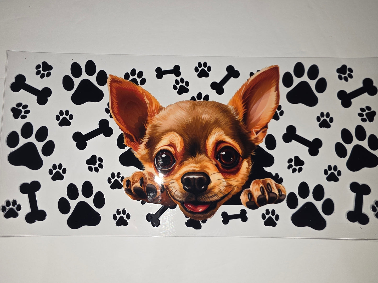 Cute Chihuahua Dog Tumbler Wrap - Paw Print & Bone Design - Sublimation Cup Decal