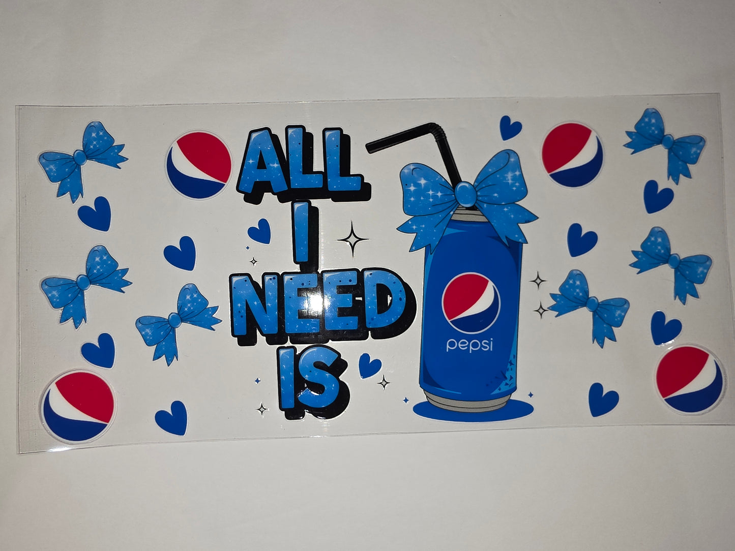Pepsi "All I Need Is" Tumbler Wrap - Blue Bows & Hearts Design