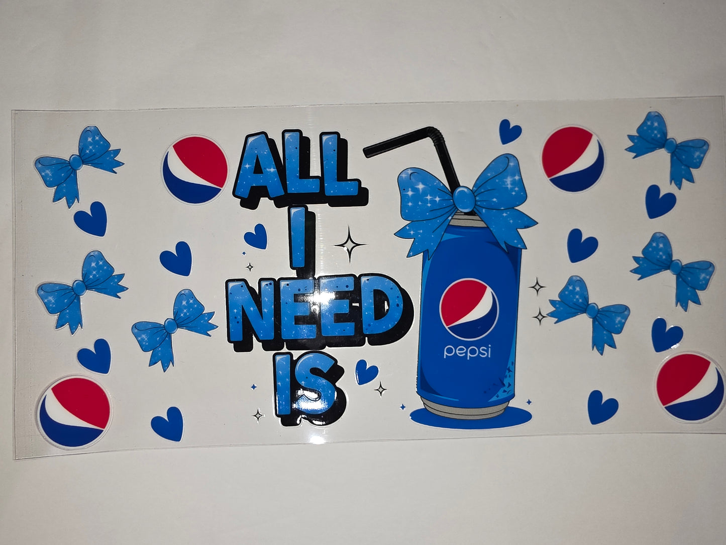 Pepsi "All I Need Is" Tumbler Wrap - Blue Bows & Hearts Design