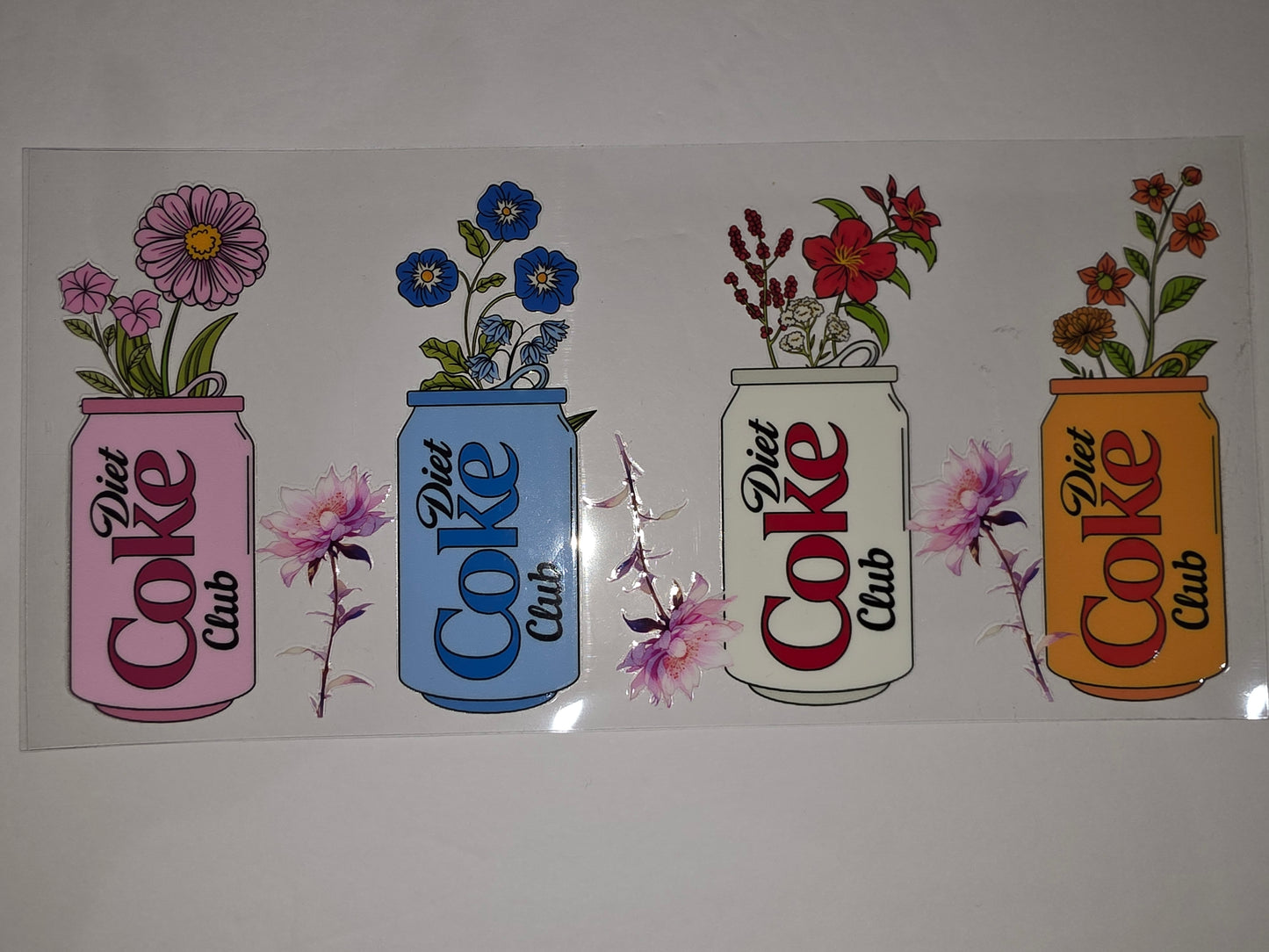 Floral Diet Coke Can Tumbler Wraps - Pink, Blue, Red, Orange - Sublimation Design
