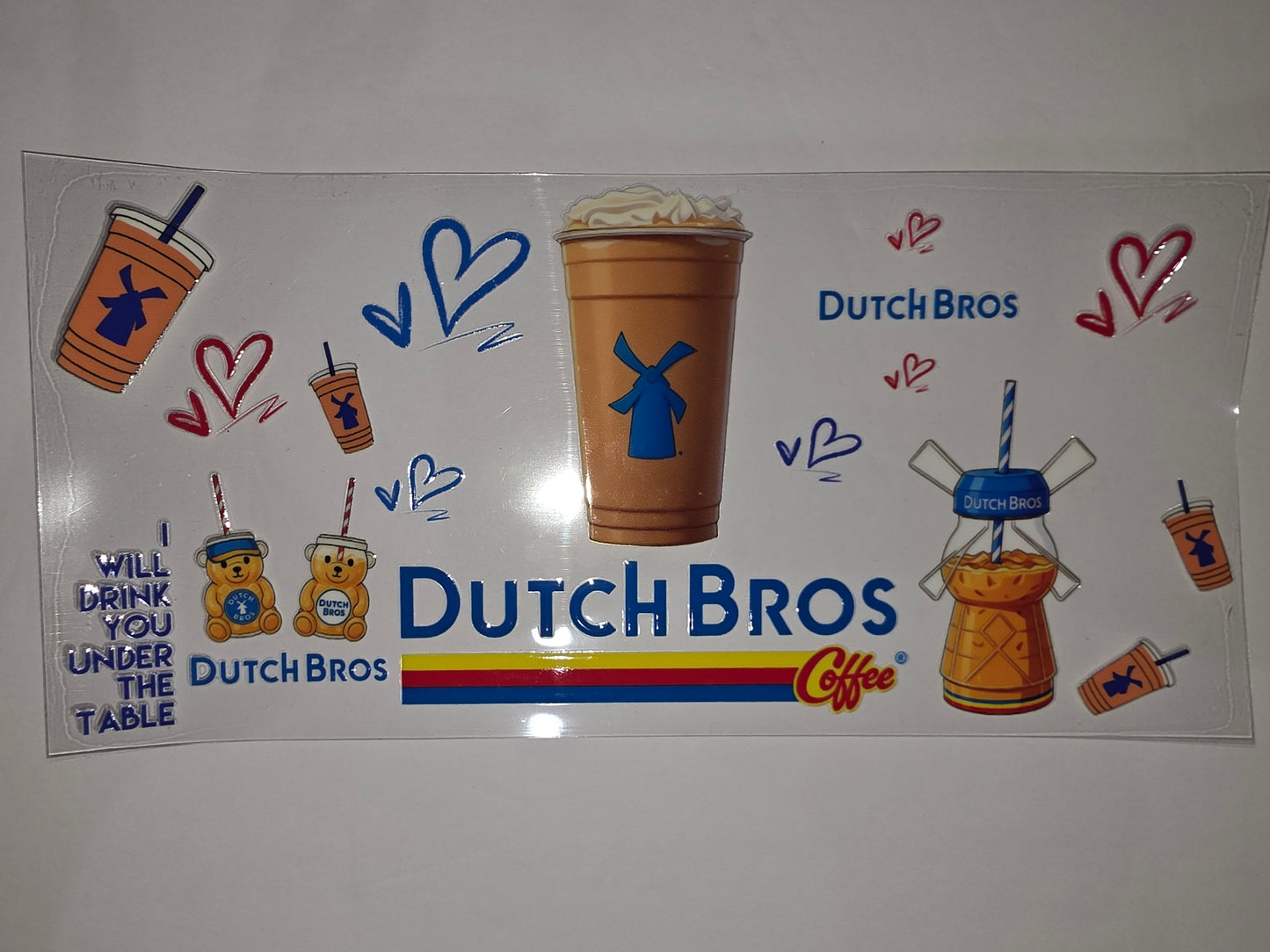Dutch Bros Coffee Tumbler Wrap - Orange, Blue, Red, Yellow - Fun Drinkware Design