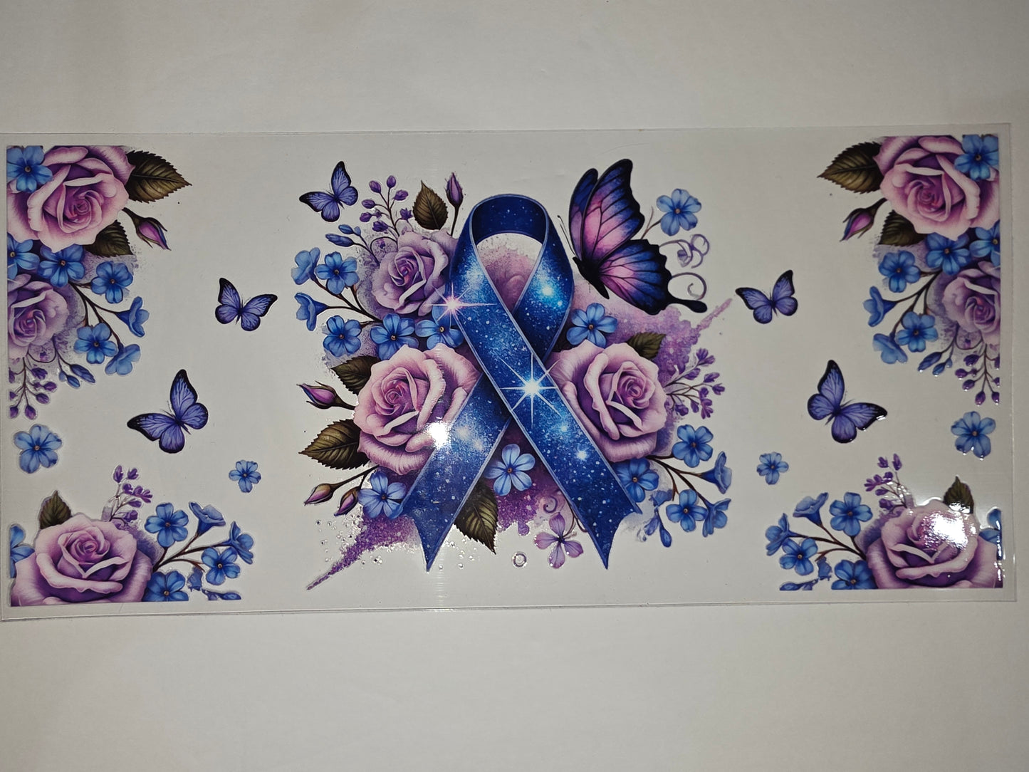 Purple Rose Butterfly Awareness Ribbon Tumbler Wrap | Floral Drinkware Decal