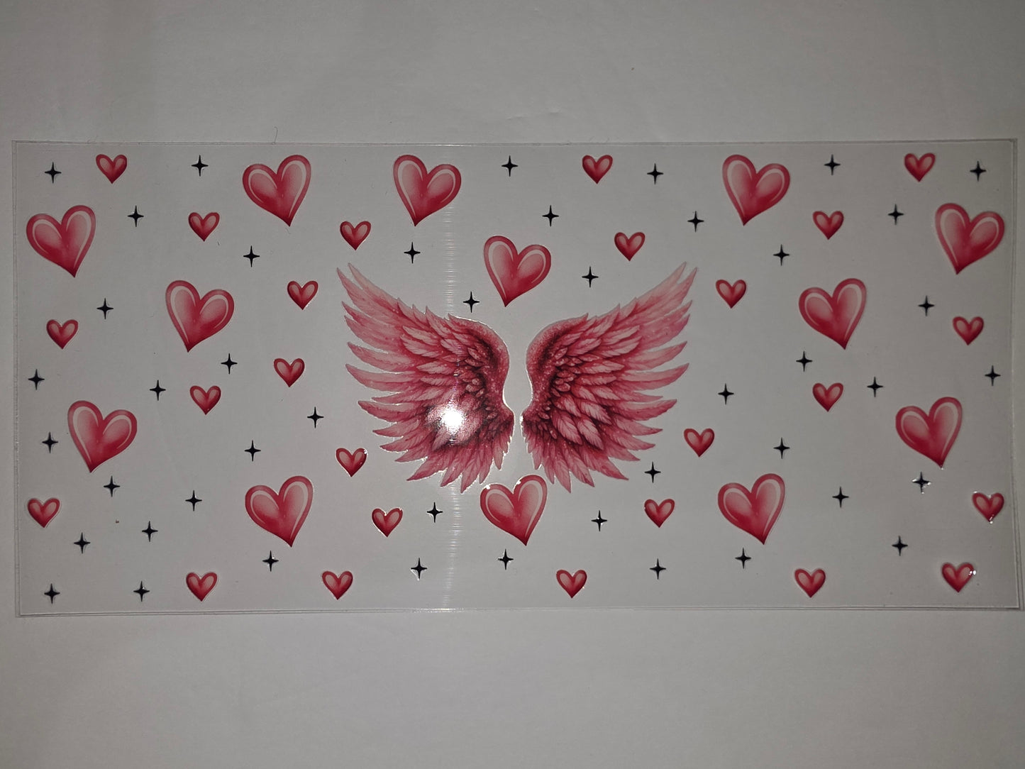 Pink Angel Wings & Hearts Tumbler Wrap - Valentine's Day, Romantic, Cute Drinkware Design