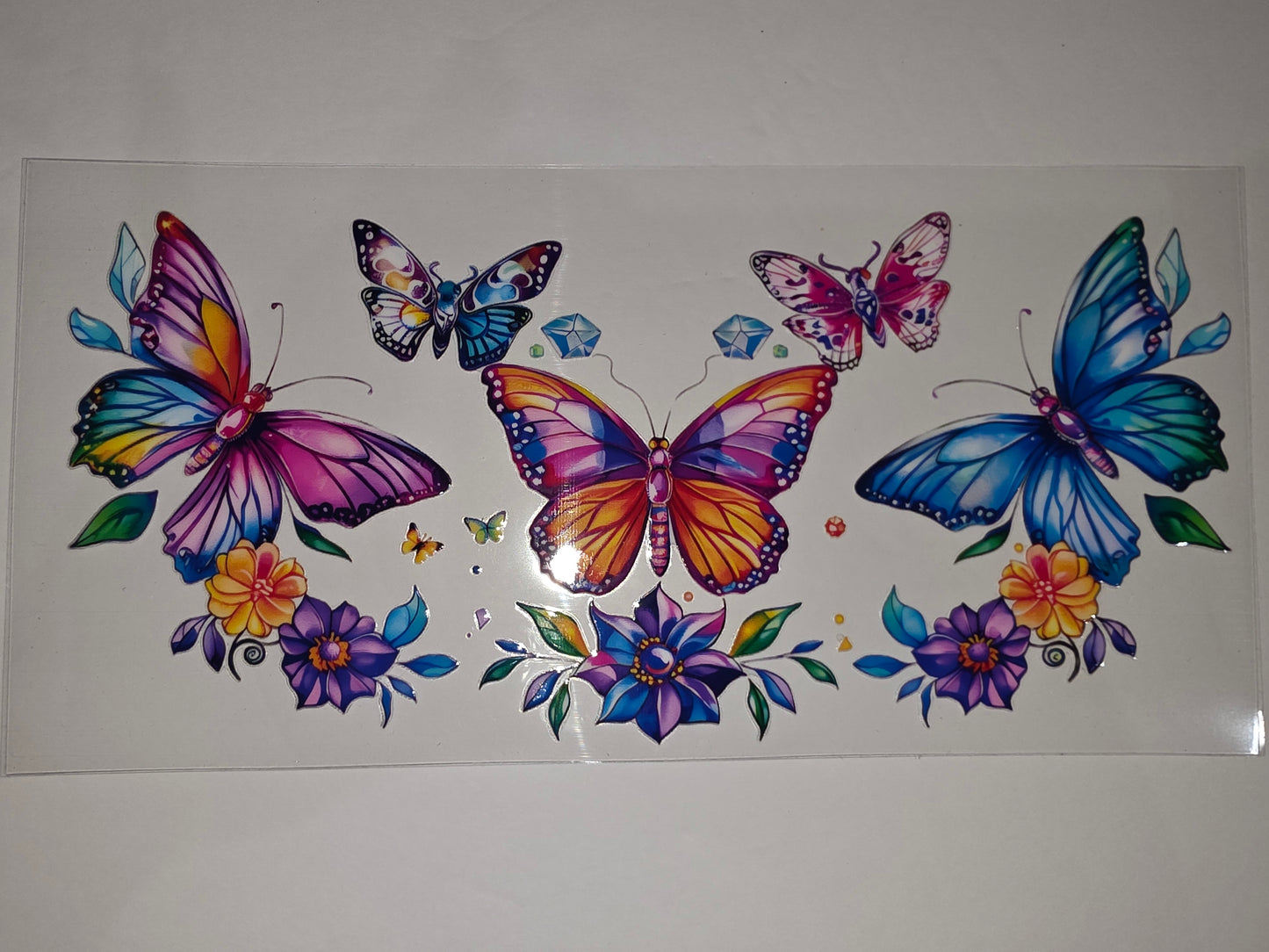 Vibrant Butterfly & Floral Tumbler Wrap - Rainbow, Blue, Pink, Purple, Orange - Sublimation Design