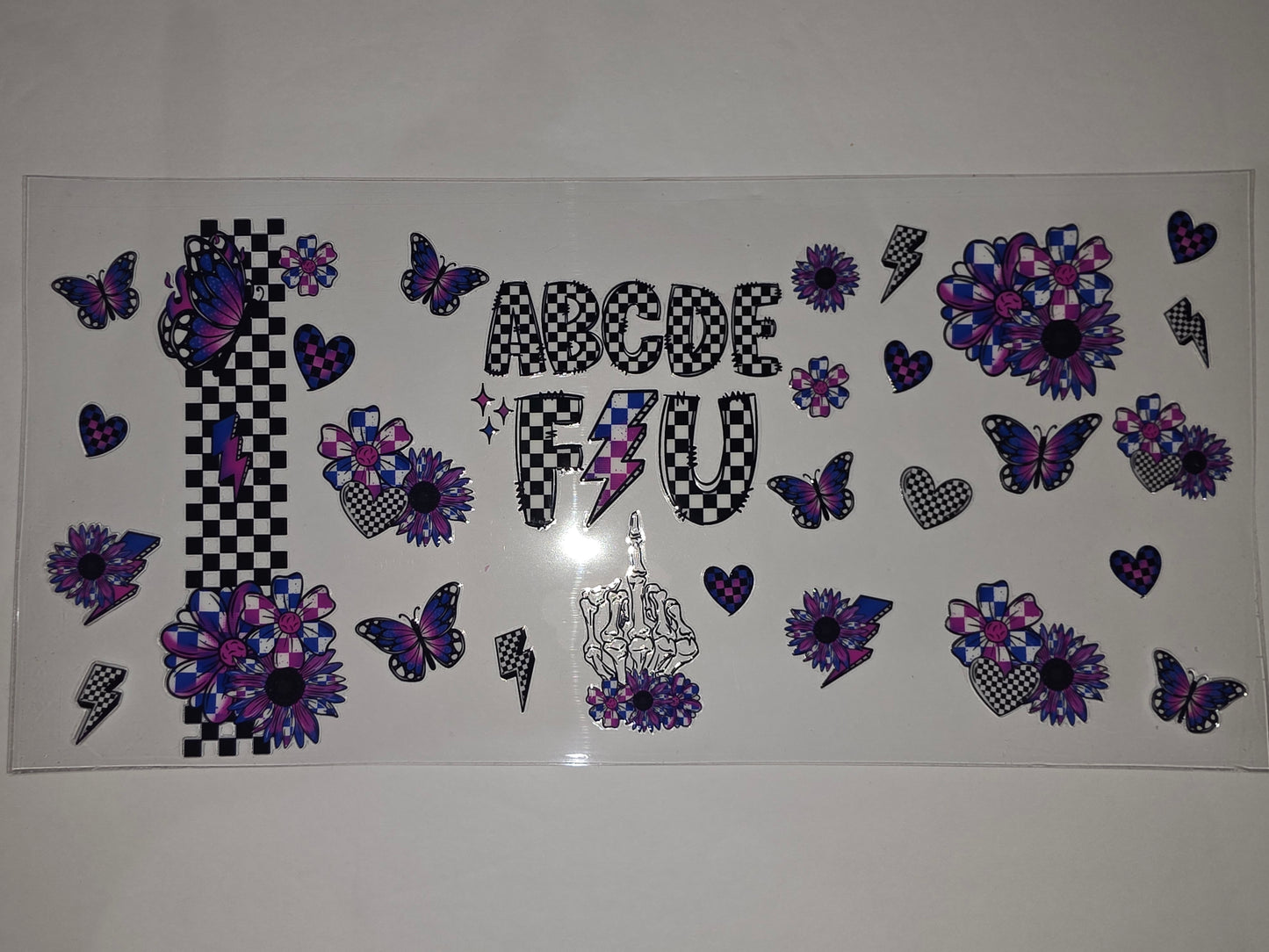 Checkerboard Butterfly & Flower Tumbler Wrap | Pink, Purple, Blue & Black Design