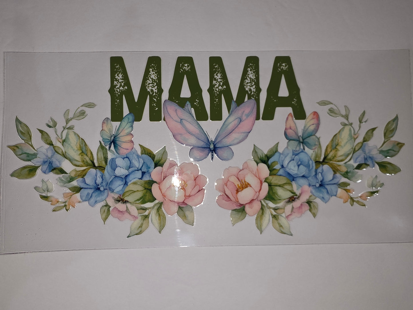 Mama Floral Butterfly Tumbler Wrap | Pink Blue Green Watercolor Design