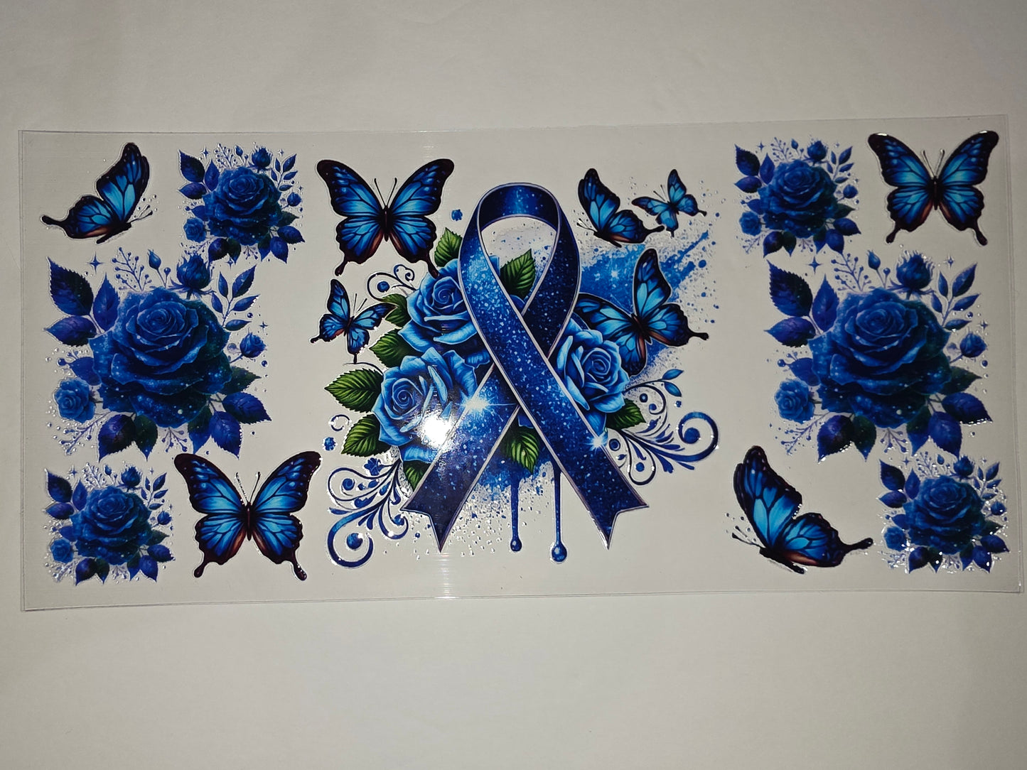 Blue Rose Butterfly Awareness Ribbon Tumbler Wrap | Sublimation Design
