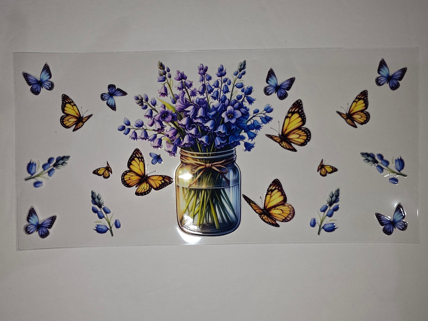 Bluebell Jar & Butterfly Tumbler Wrap | Floral Butterfly Drinkware Design