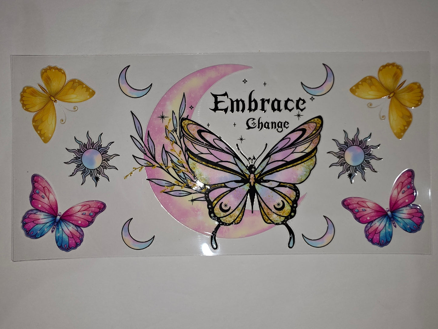 Celestial Butterfly Tumbler Wrap - Pink, Yellow, Blue, Moon & Sun Design