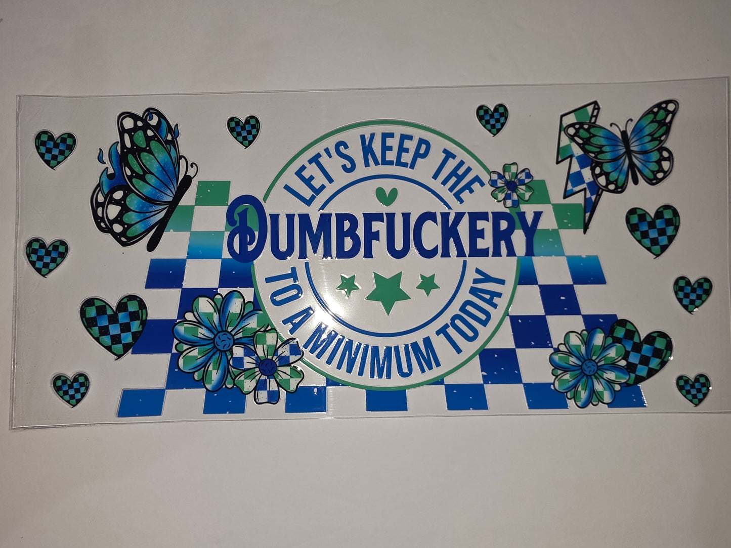 Blue & Green Butterfly Checkered Tumbler Wrap | Funny Quote Drinkware Decal