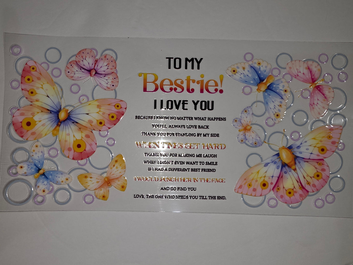 Bestie Butterfly Tumbler Wrap - Pink, Blue, Yellow & Orange - Friendship Gift