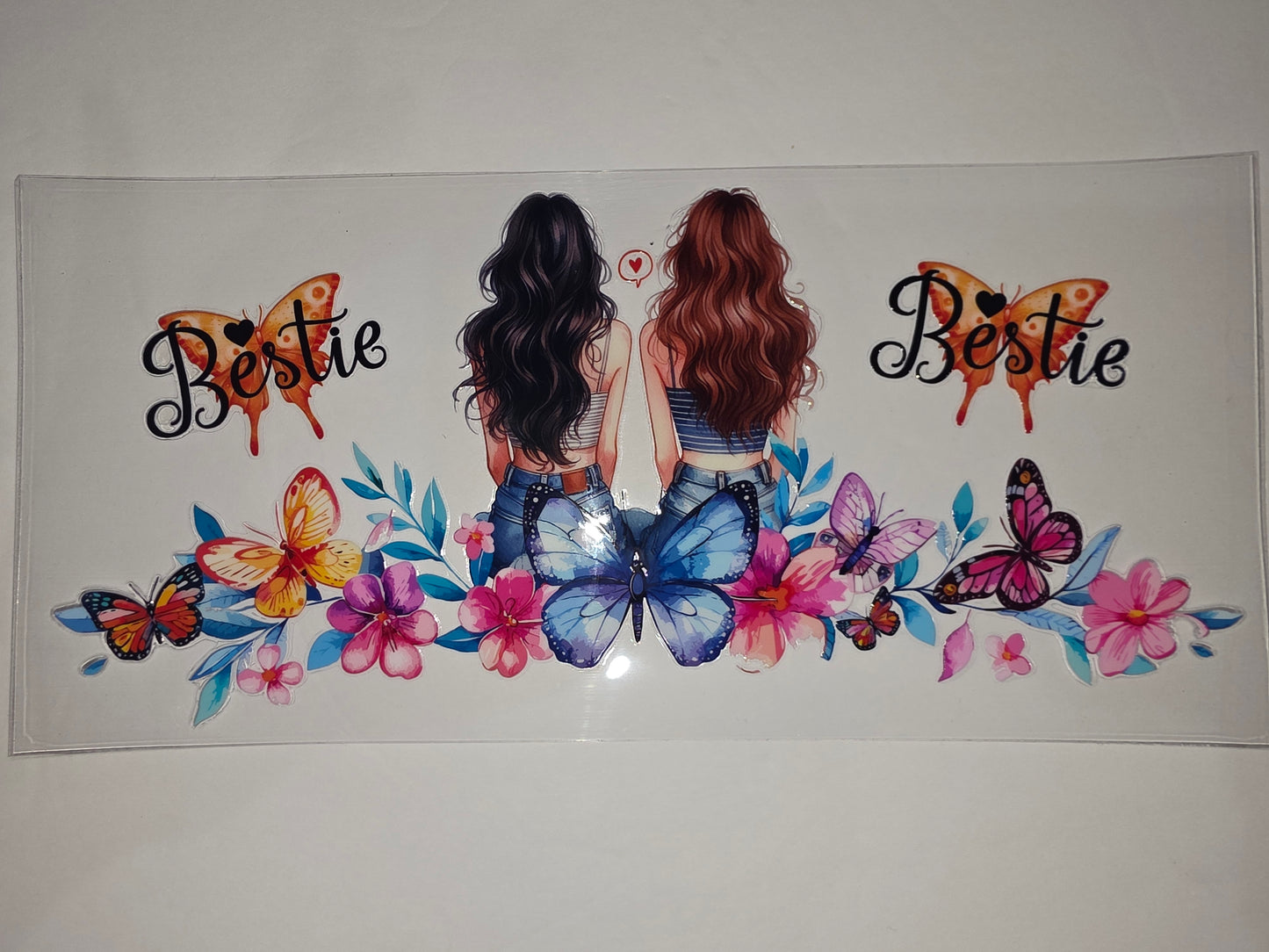 Bestie Butterfly Tumbler Wrap | Best Friends Floral Drinkware Design | Pink Blue Orange